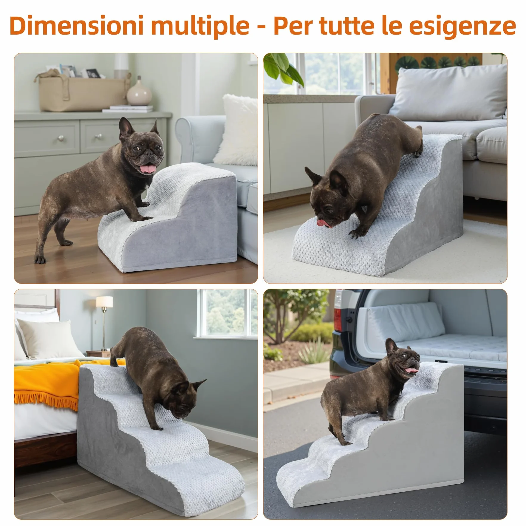 Scaletta per Cani 3 Gradini 40 cm Antiscivolo Rampa per Cani Copertura Rimovibile e Lavabile Grigio