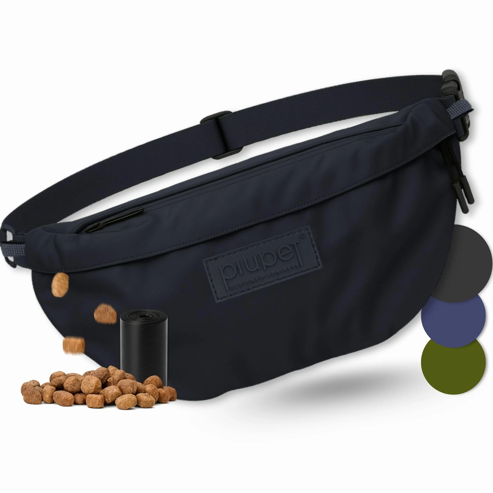 PiuPet® Borsa per Cani I Borsa per Cani Elegante e Impermeabile con 3 Scomparti con Cerniera I Marsupio 2 in 1 per l'addestramento del Cane e Borsa a Tracolla I con Tasca Interna Rimovibile (Nero)