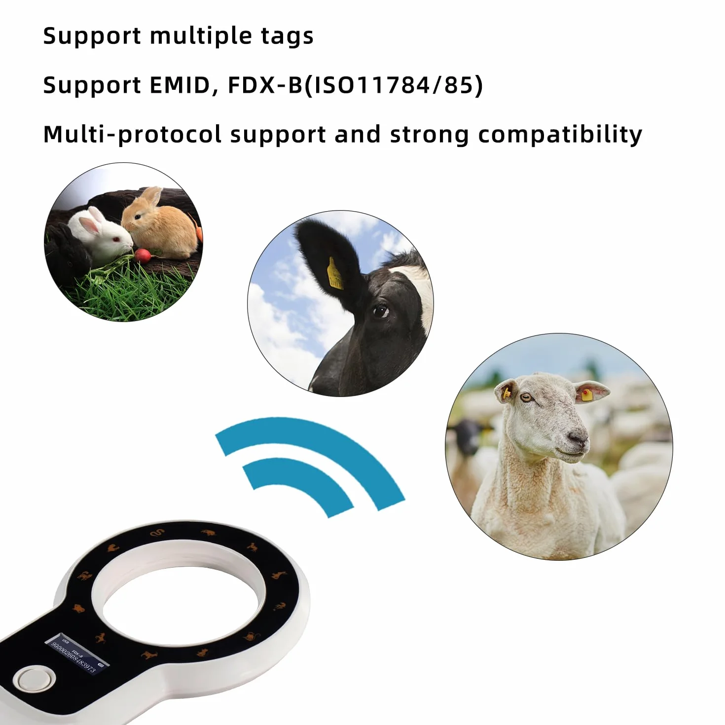 NetumScan Lettore di microchip per animali domestici aggiornato,256 dati memorizzati Scanner portatile ricaricabile per etichette identificative di animali domestici per FDX-B e ID64 RFID EMID DJ-260C