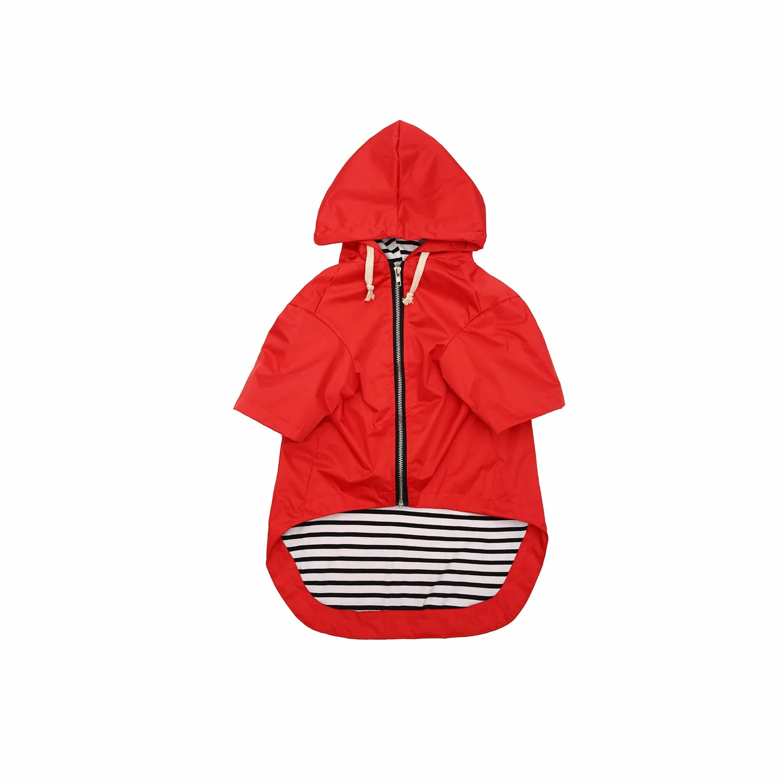 MOREZI impermeabile doppio impermeabile per cani, con fori e tasche per cintura di sicurezza, cerniera e cappuccio, adatto a cani di piccola e media taglia-Rosso-S