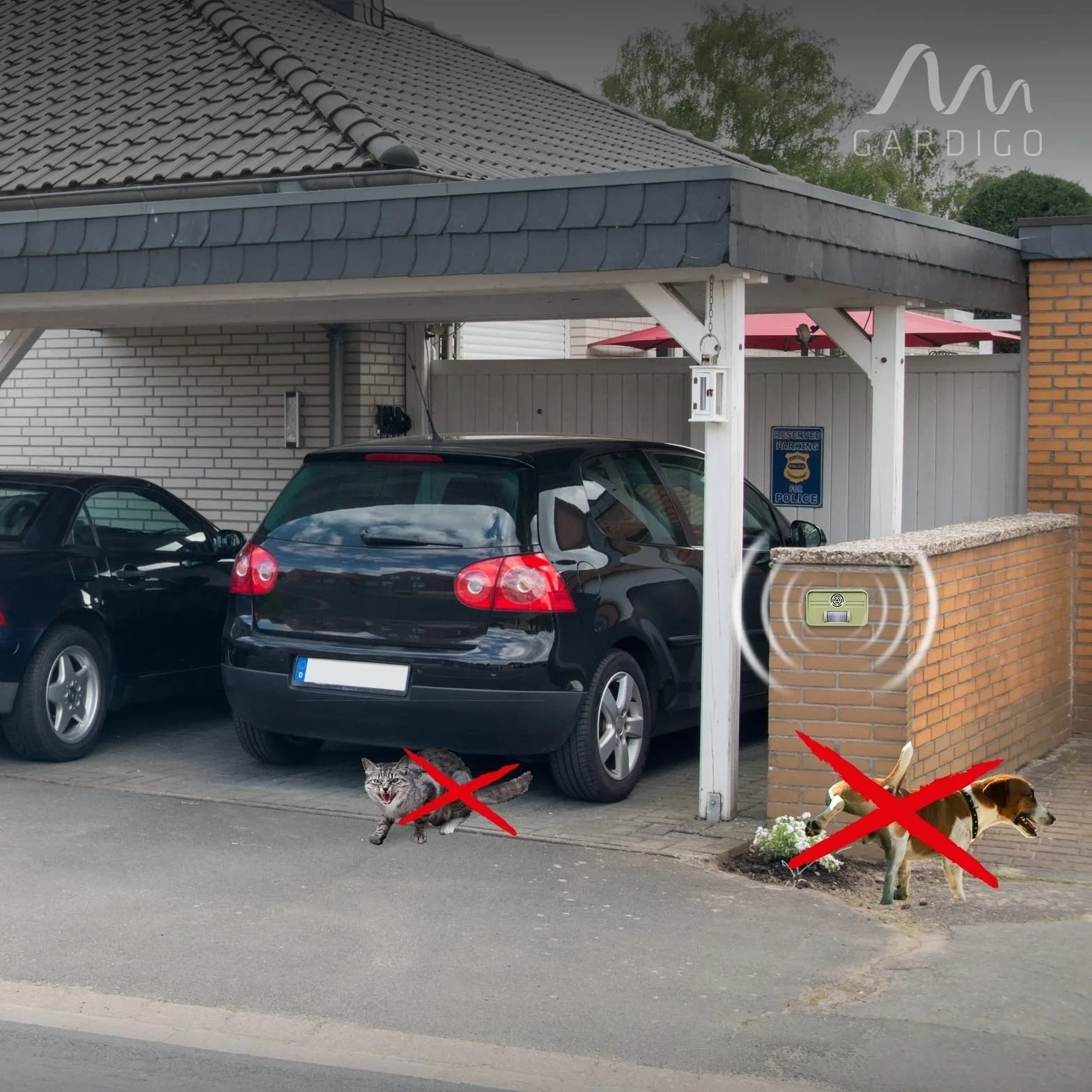 GARDIGO® Scaccia Gatti | Repellente per Gatti | Dissuasore per Cani | Disabituante Gatti | Repellente Ultrasuoni Animali Giardino | Angolo di Rilevamento 70°, Raggio d'Azione 7 m | Anti Gatto 1 Pezzo
