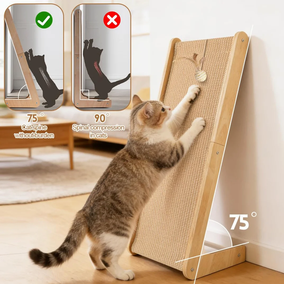 Tiragraffi per Gatti Doppio Uso 72cm | Graffio a L in Sisal Resistente, Tiragraffi da Parete e Angolo con Erba Gatta Integrata