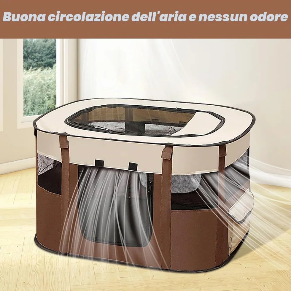 Cane per cuccioli pieghevole in tessuto Oxford 70 x 55 x 40 cm caffè