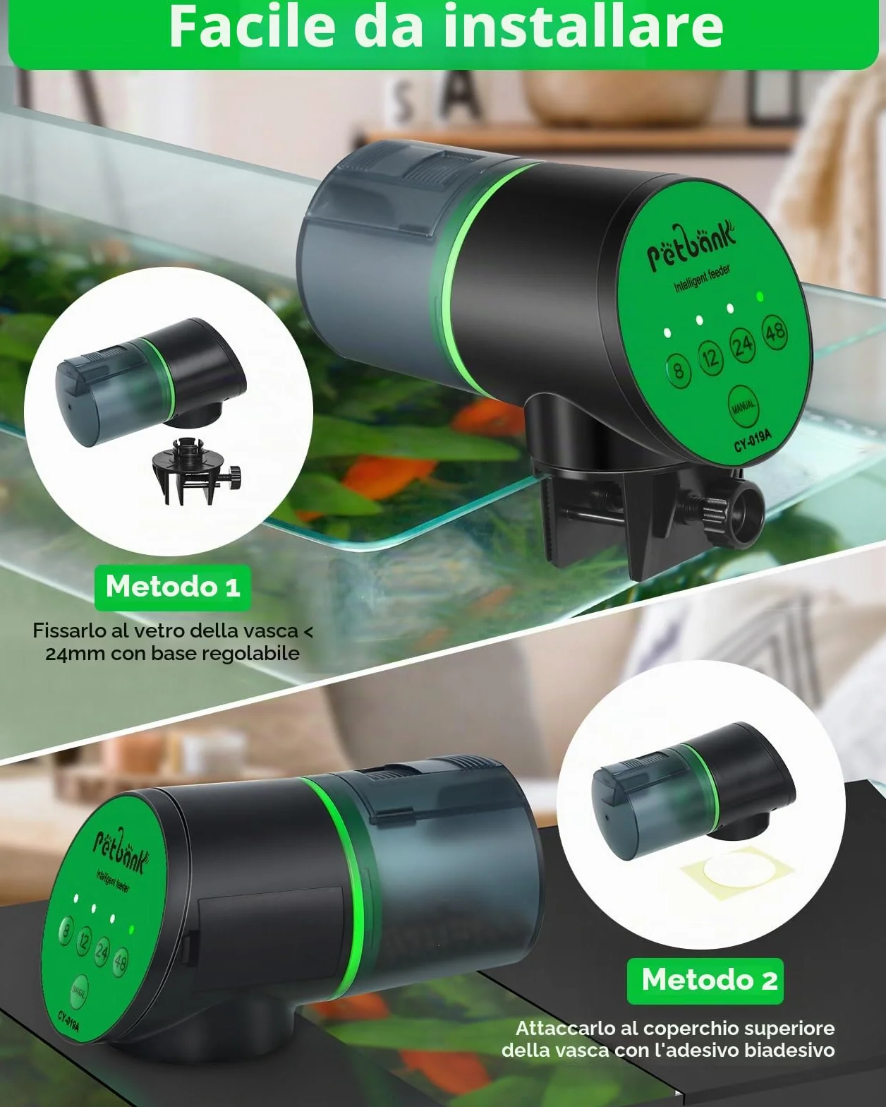 Mangiatoia automatica per acquario, distributore automatico di cibo per pesci, timer vacanze alimentato a batteria, alimentatore automatico per pesci, distributore automatico con 2 batterie