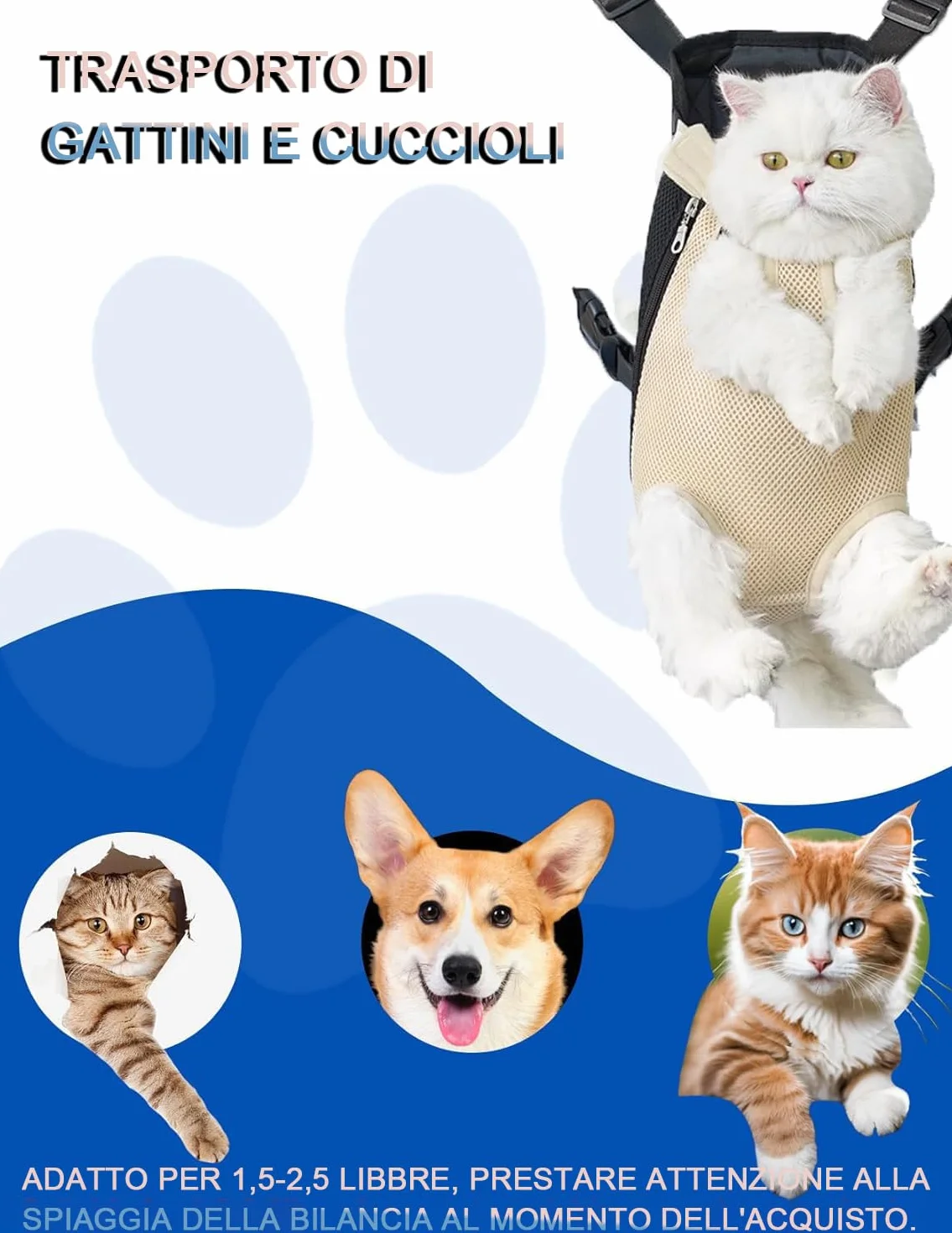 Zaino Pettorale Per Animali Domestici, Zaino Porta Cani Traspirante Portatile Per Animali Domestici Accessori Per Animali Domestici Per Escursionismo Bici da Viaggio Moto(M-beige)