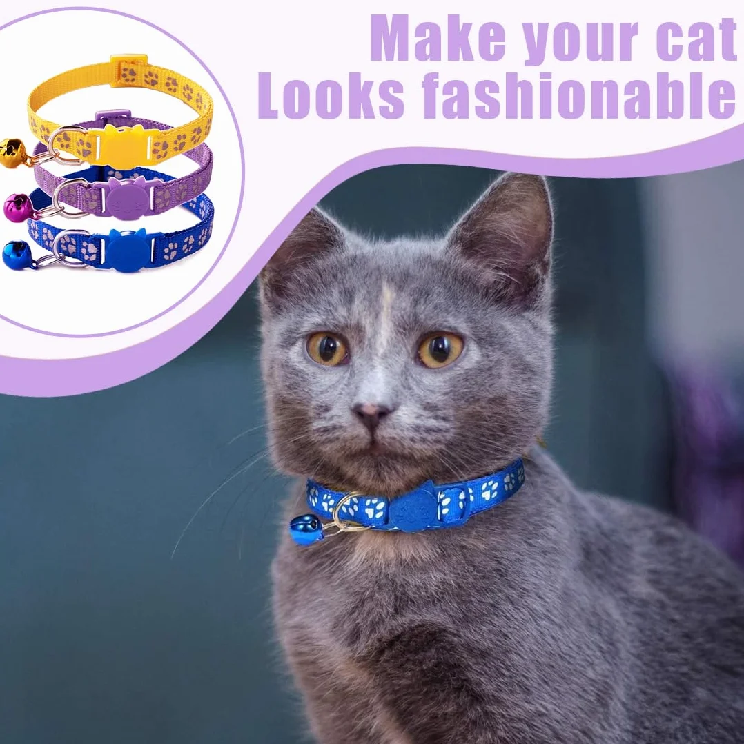 GXGM 3 Pezzi Collare Gatto Antistrozzo con Fibbia di, Sicurezza e Campanello, Regolabile Collare per Gatti, Sicuro Nylon Accessorio per Animali Domestici, Personalizzato (Blu Viola Giallo)
