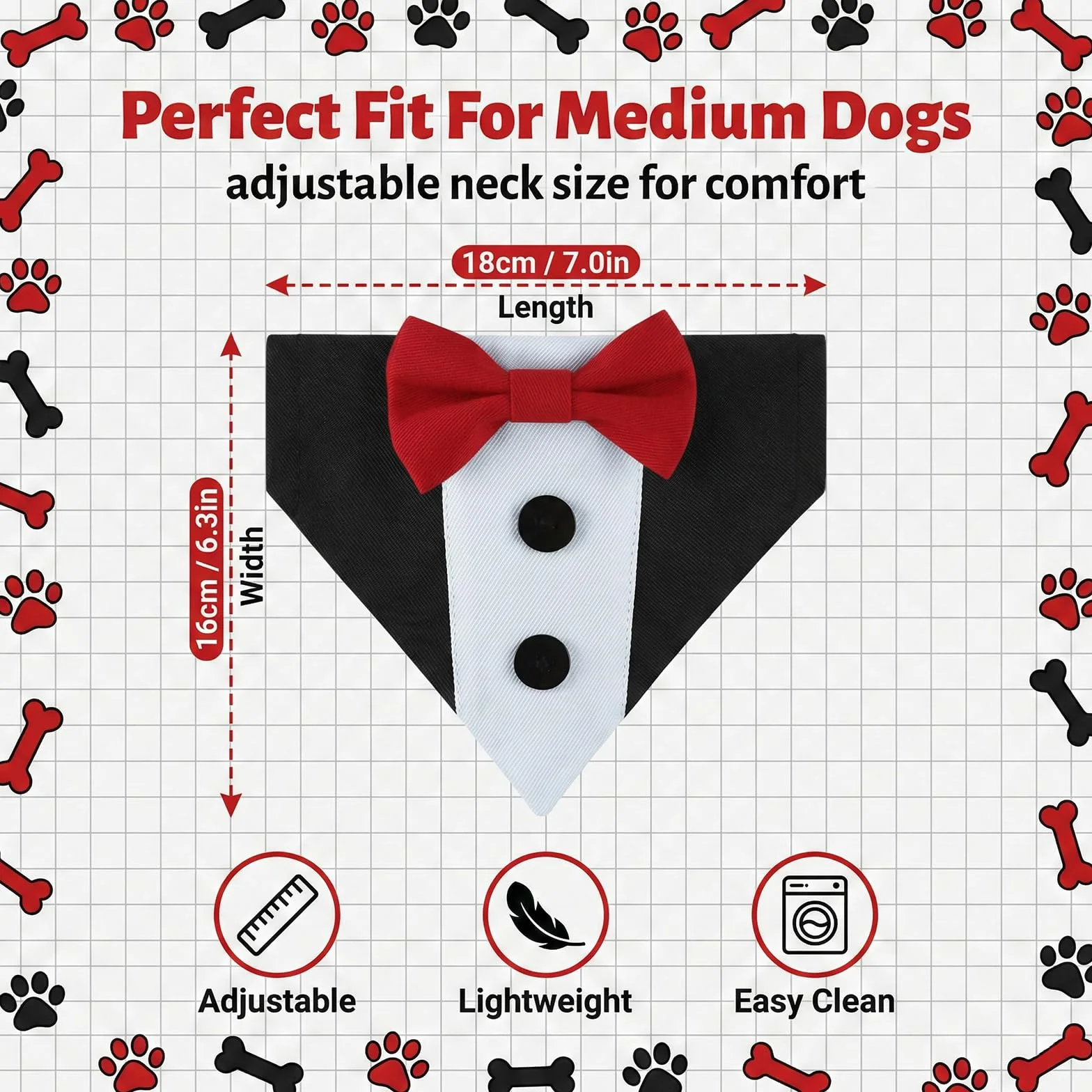 Bandana da Smoking per Cani Collare Matrimonio Formale Triangolare Medio Grande Rosso