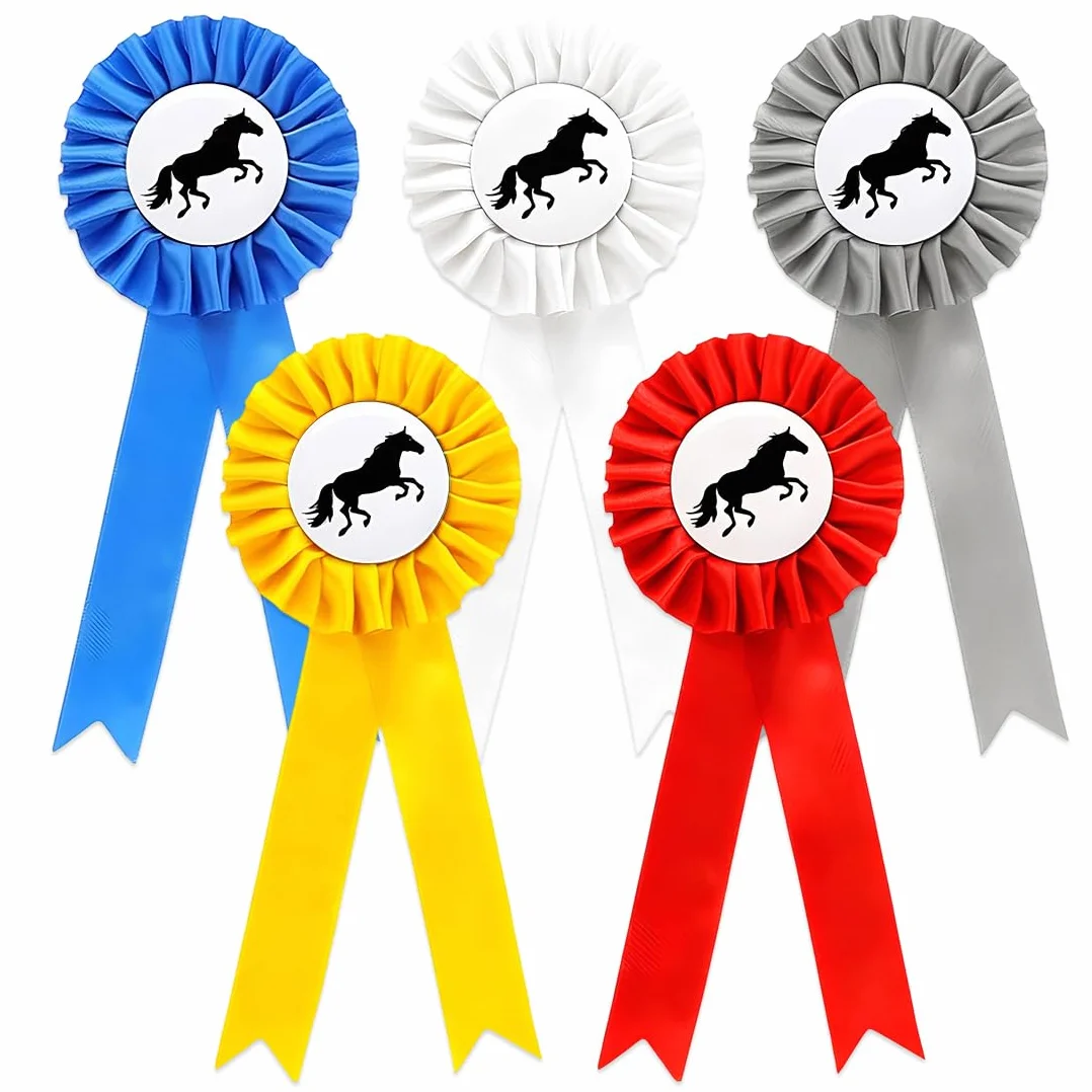 5 Pezzi Coccarde Premio per Gare di Equitazione, Medaglie per Concorsi Ippici e Eventi Sportivi (Multicolore)