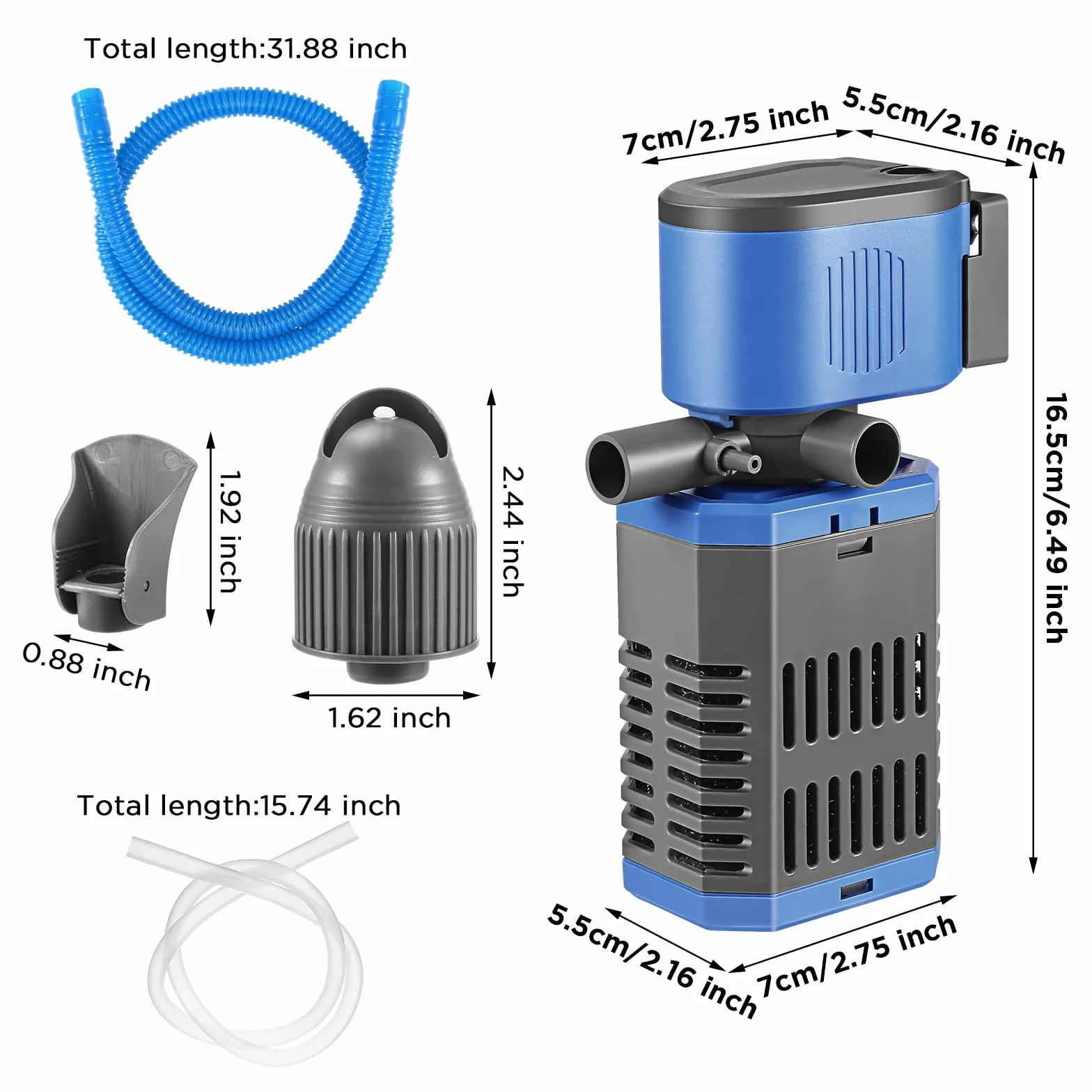 8W Filtro Acquario Interno con Flusso 900 L/H per Acqua Pulita, Flusso d'Aria Regolabile, Basso Rumore e Silenzioso