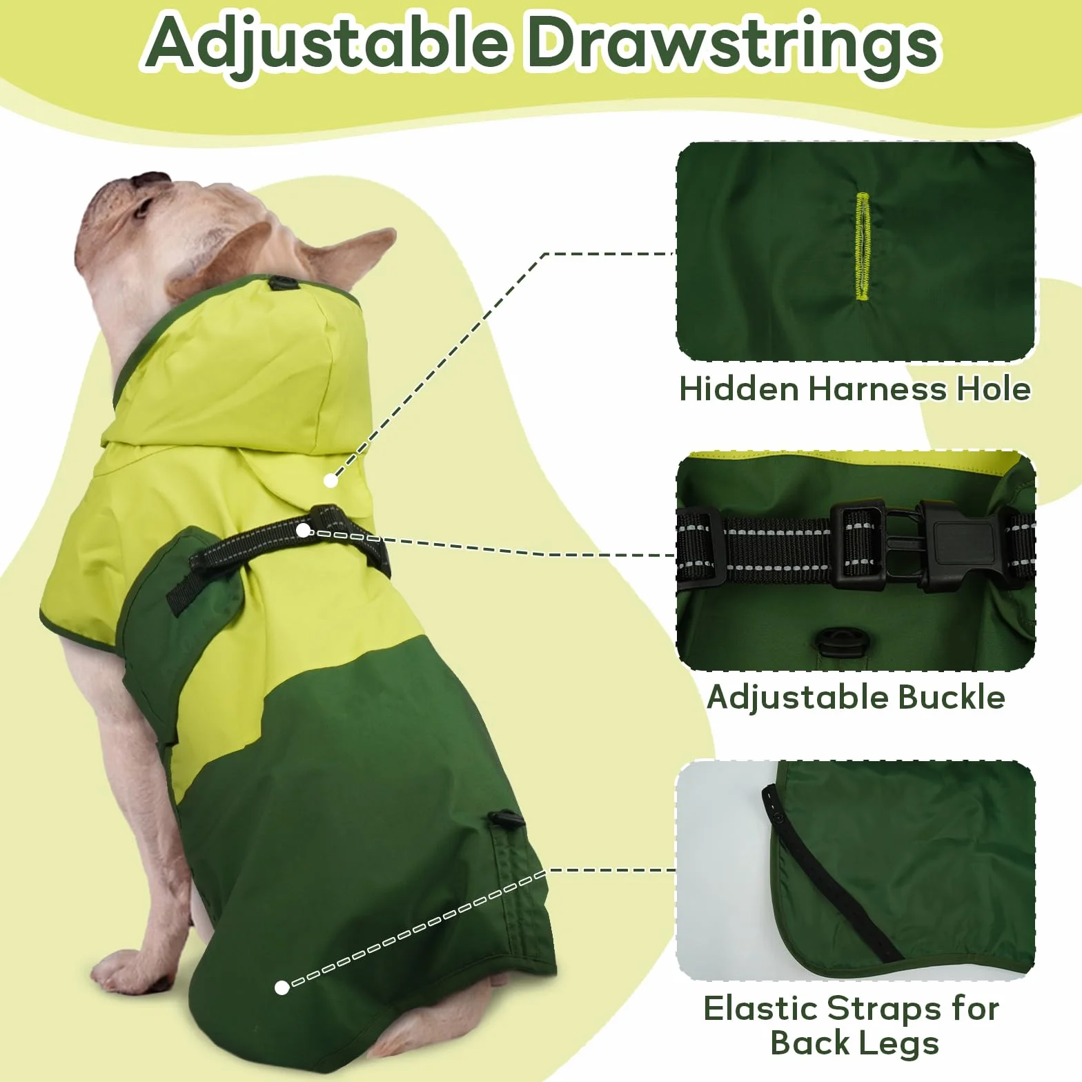 Impermeabile per Cani con Cappuccio, Poncho Impermeabile Mantella Pioggia Giacca Antipioggia Cani Felpa Impermeabile con Strisce Riflettenti(Verde, L)