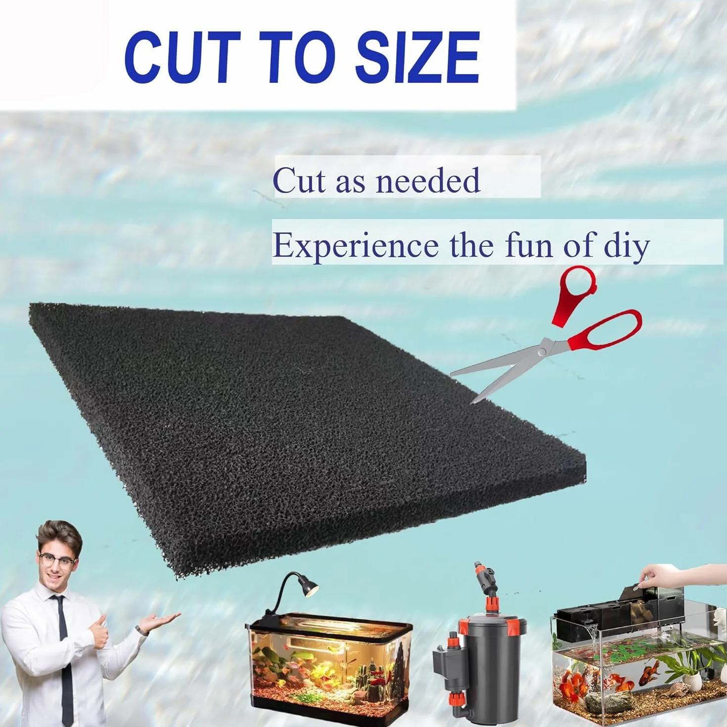 MEISO 5 Pezzi Filtro Carbone Attivo, Cuscinetti di Ricambio per Filtro per Acquario, in Spugna di Carbone Attivo, Filtro Multiuso a Carboni Attivi, Compatibili con Pesci e Acquari