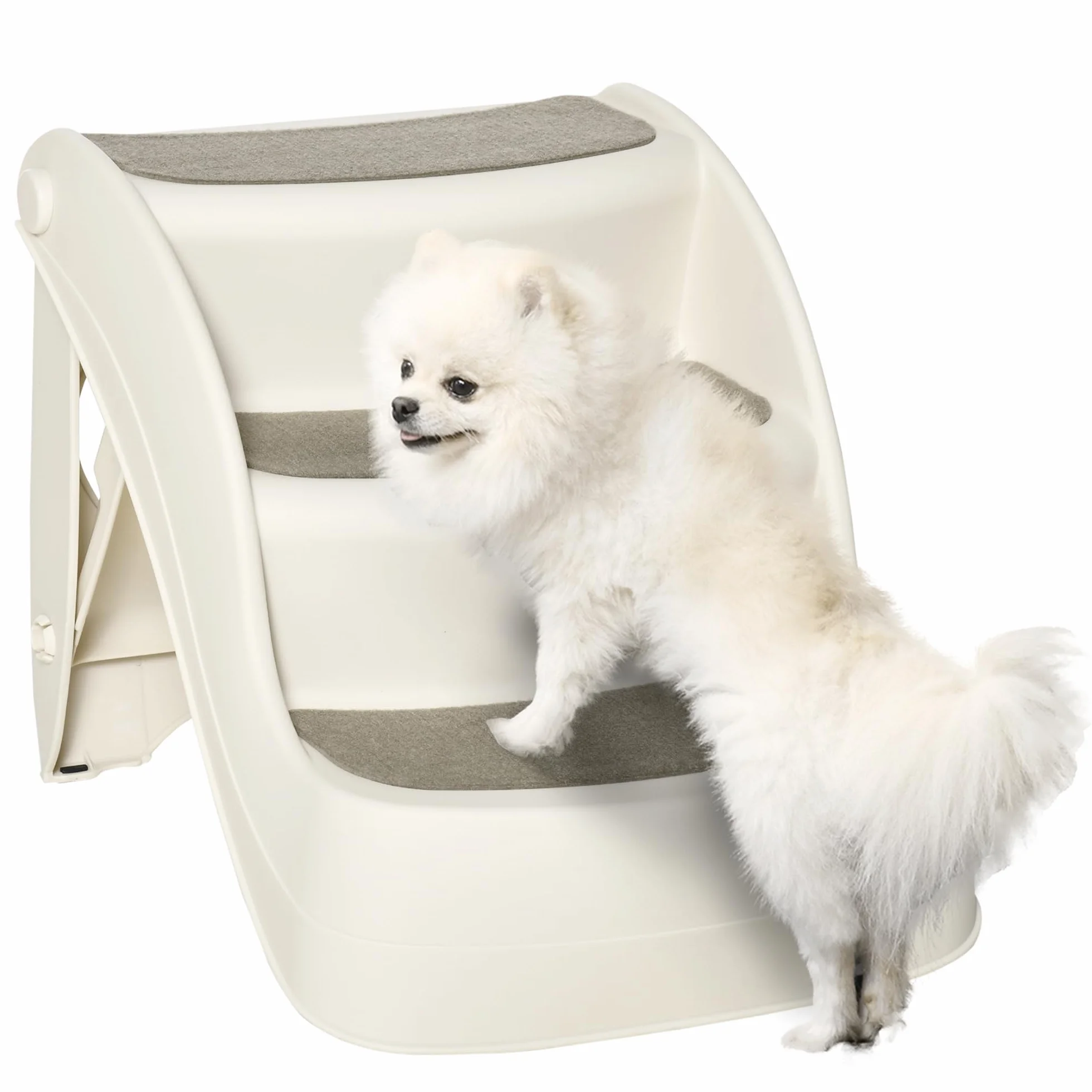 PawHut Scaletta per Cani Pieghevole 3 Gradini Antiscivolo 49x38x38 cm Beige