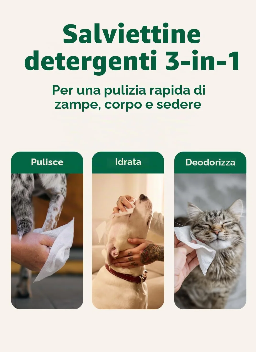Earth Rated Salviette ipoallergeniche per Cani, puliscono ed eliminano Gli odori da Zampe, Corpo e Sedere, Senza Profumo, 100 Pezzi