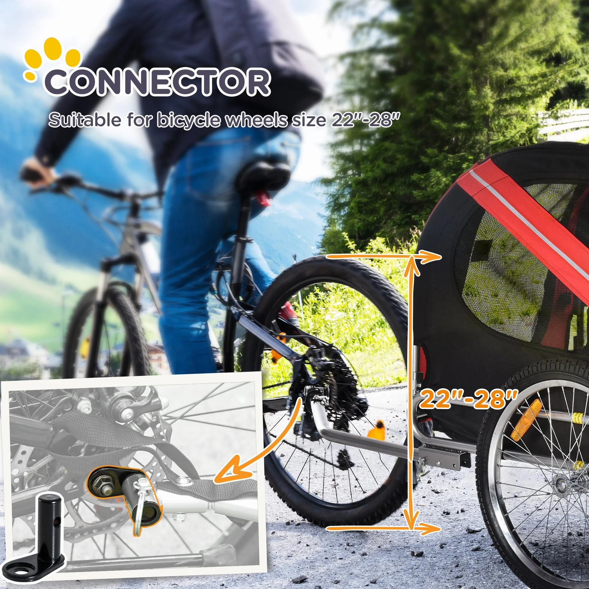 PawHut rimorchio bicicletta per cane animali pieghevole 8 riflettori Bandiera barra traino incluso Acciaio Poliestere Impermeabile Max. 40 kg 140 x 90 x 106 cm