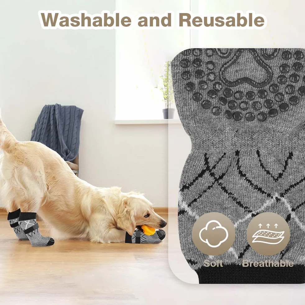 Calzini per Cani Antiscivolo 2 Paia Protezione Zampe Cane Prevenire Leccamento Versione Ispessita (S)
