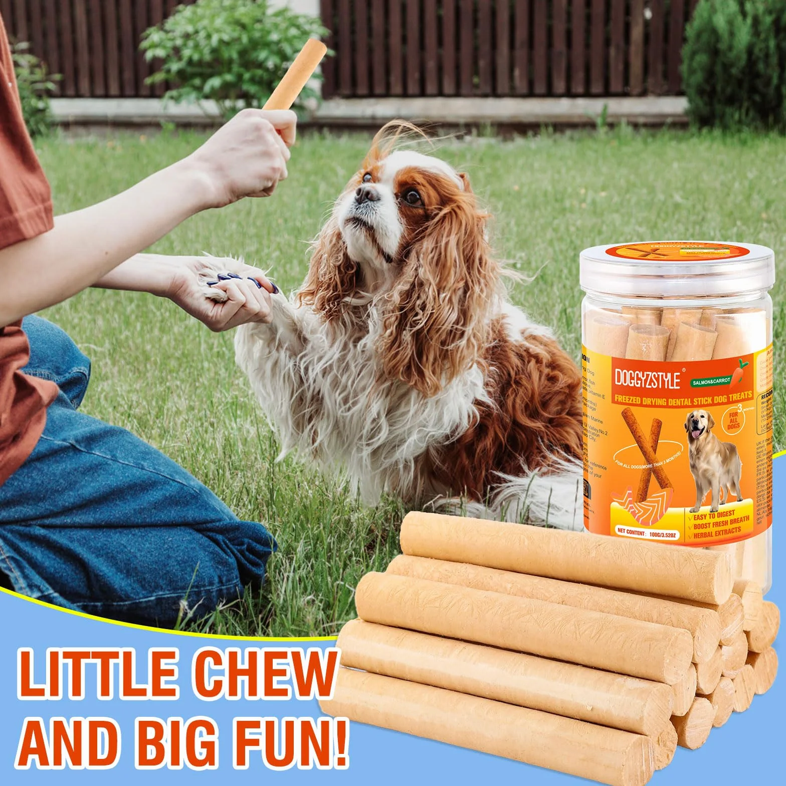100g Salmon Sticks for Dogs,Bastoncini Di Salmone Per Cani,Vero Salmone E Carote,Facilmente Digeribile,Trattamento Per Cani Ad Alto Contenuto Proteico,Rinfresca L'alito Sano