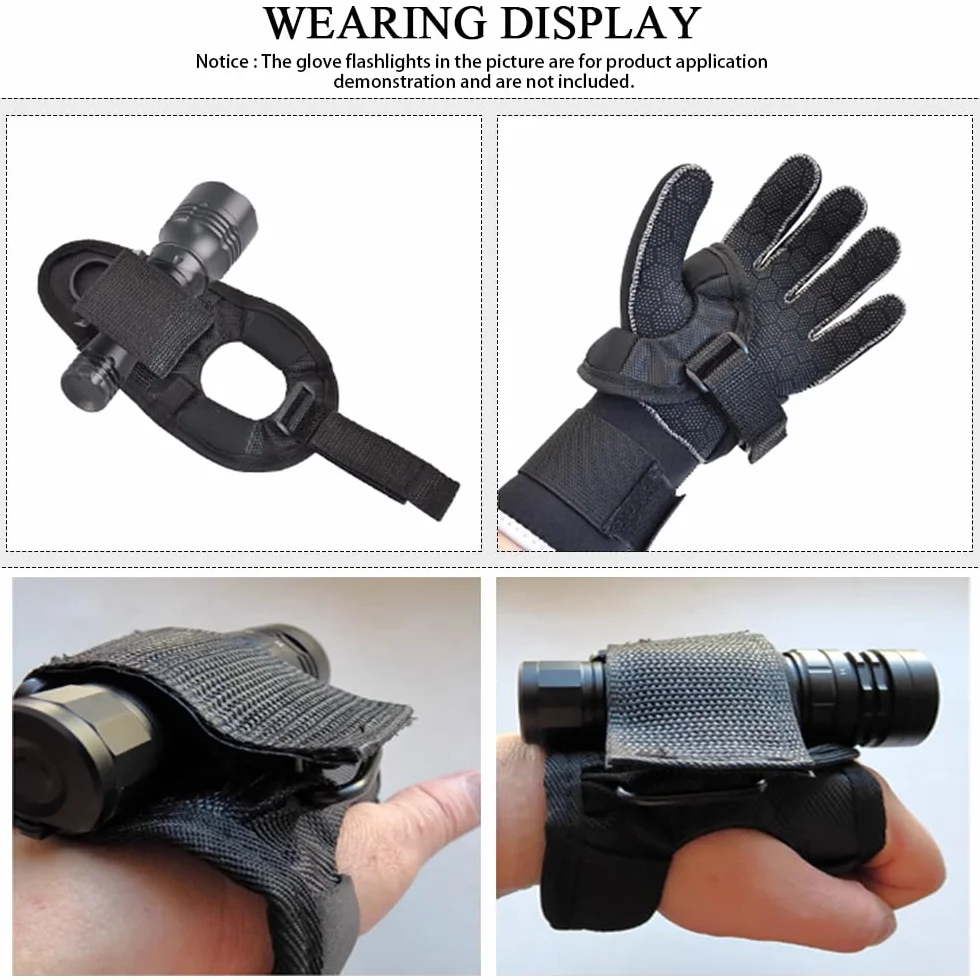 Porta Torcia Subacquea, Guanto Porta Torcia Sub, Supporto per Torcia Subacquea, per Immersioni Snorkeling Nuoto, Cinturino da Polso Regolabile, Nero