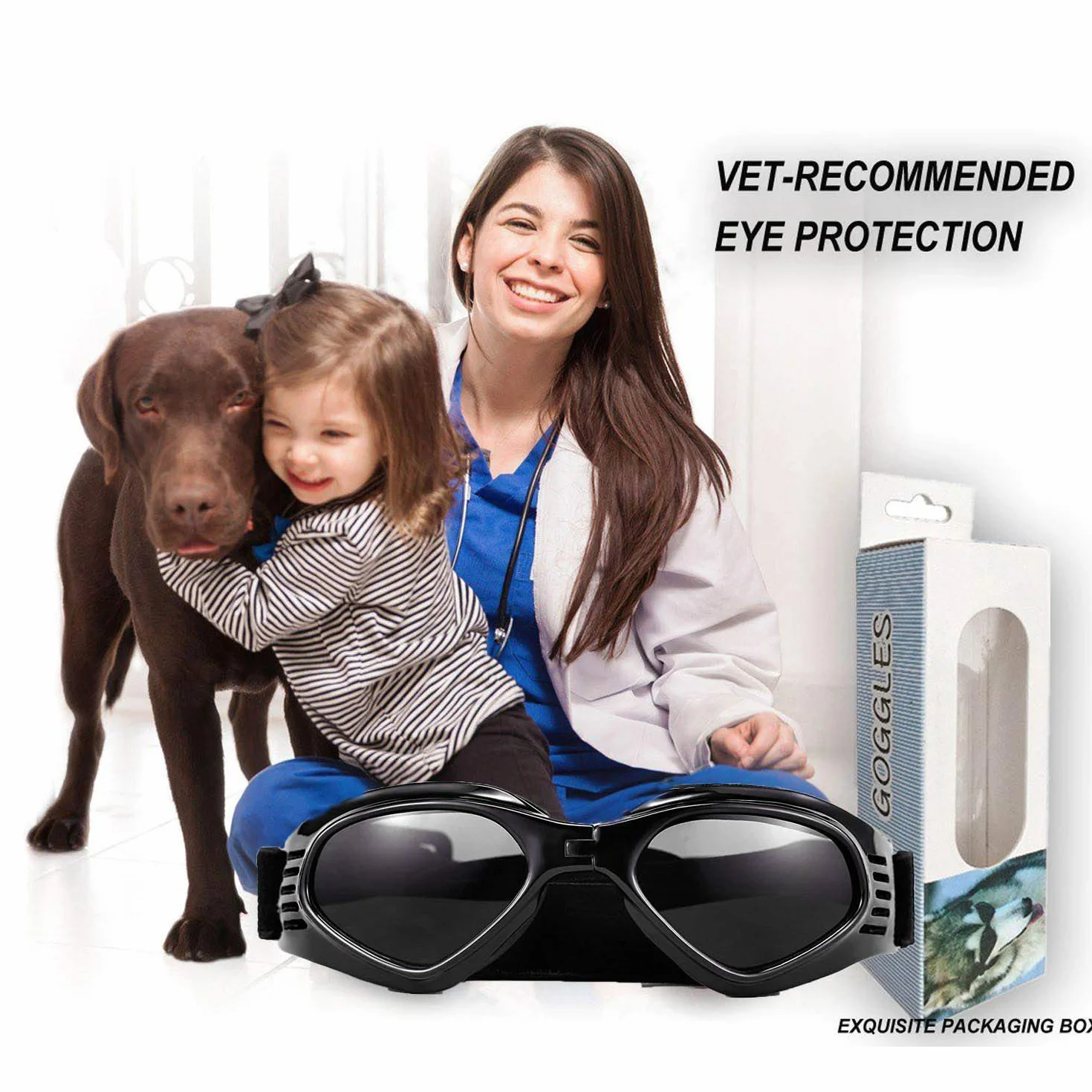 XUNKE Occhiali da Sole e protettivi per Cani di Piccoli Taglia, Anti UV, Impermeabili, Pieghevole Pet Dog Occhiali (Black)