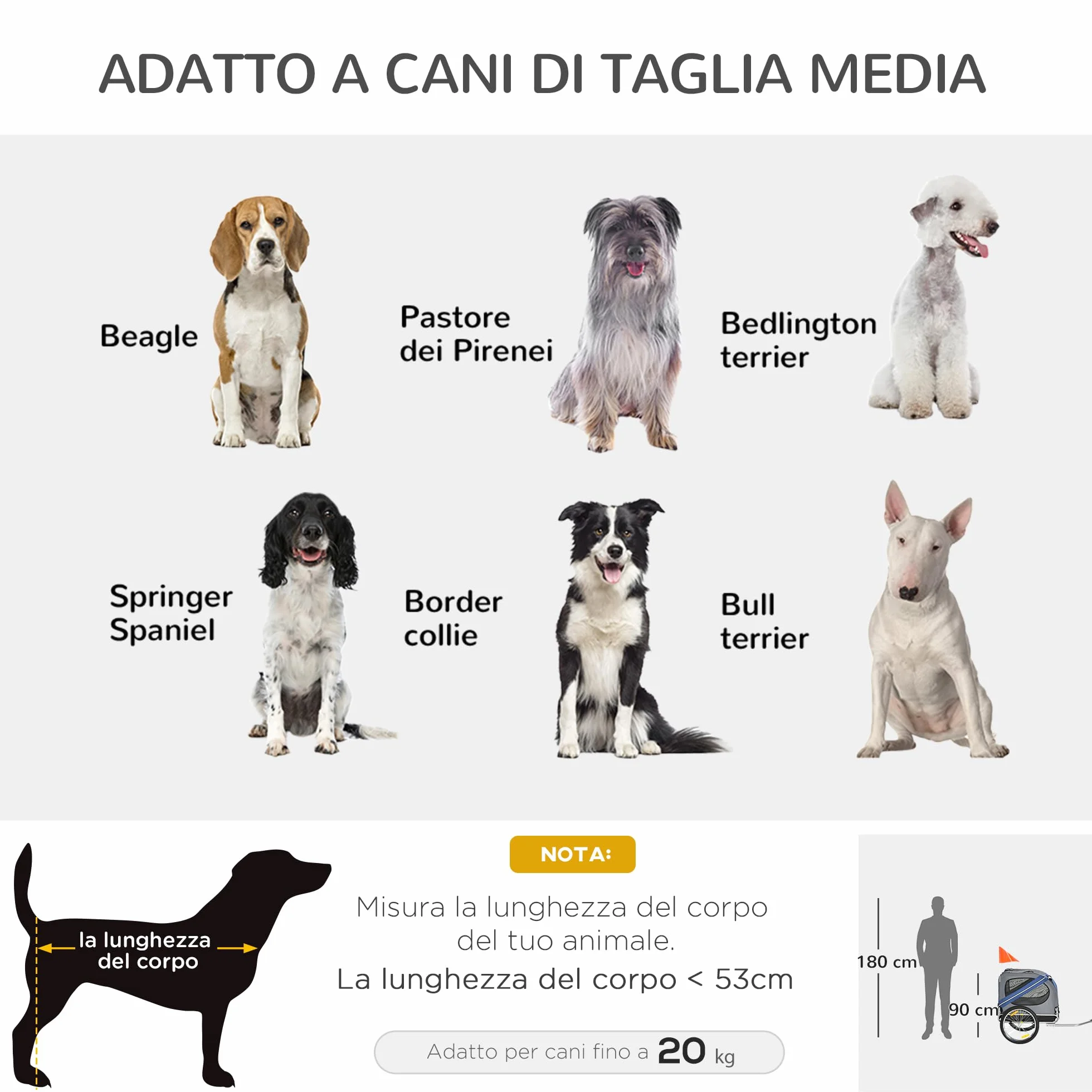 PawHut Rimorchio da Bicicletta per Cani e Gatti 2 Grandi Ruote da 50cm Buona Ventilazione Bandiera di Sicurezza Resistente alle Intemperie Acciaio e Tessuto Oxford