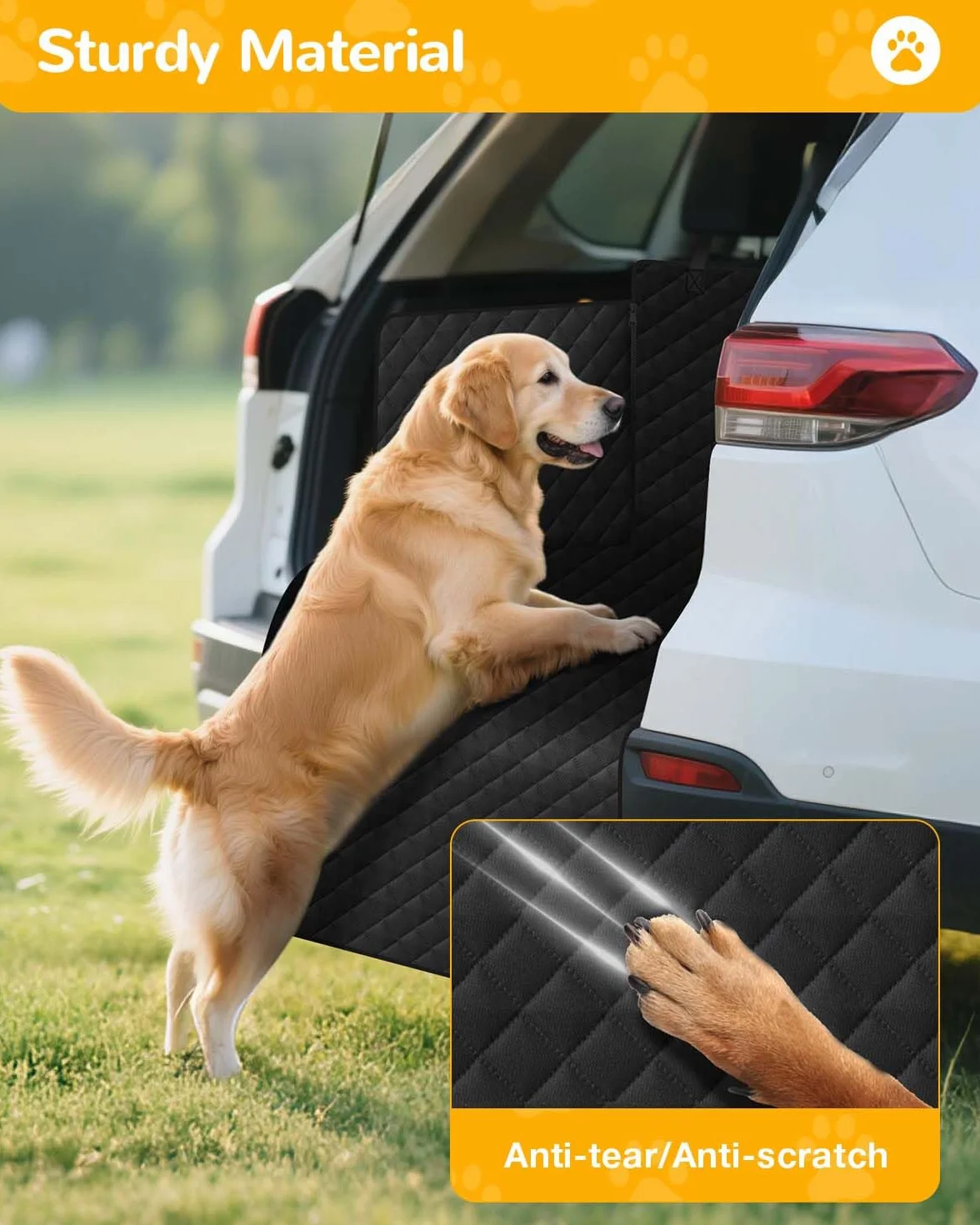 Telo Auto per Cani con Protezione Laterale - Impermeabile Antiscivolo Telo Bagagliaio Auto per Cani, Copertura Universale per Bagagliaio Auto, SUV,e Station Wagon, Lavabile in Lavatrice