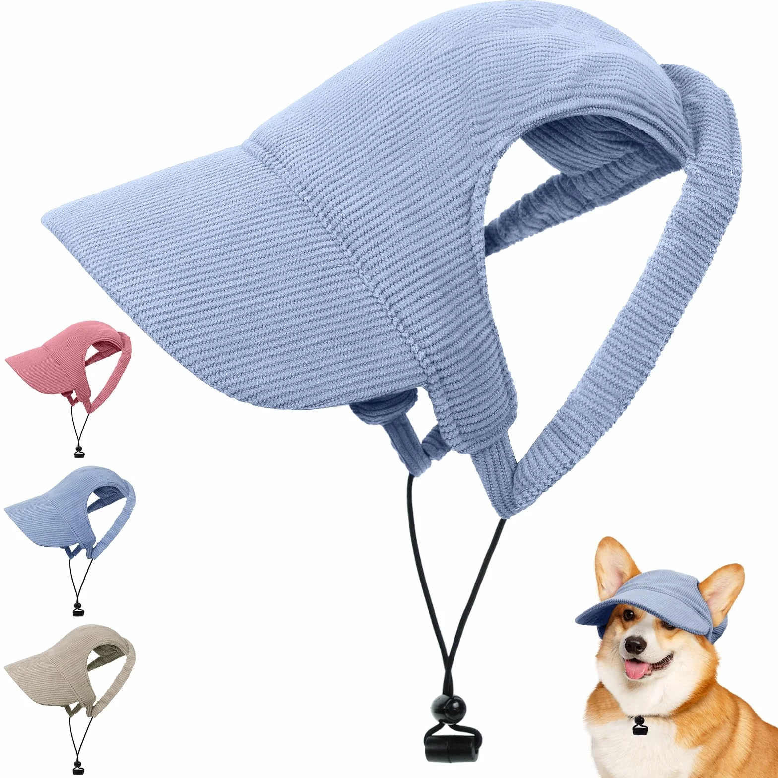 OFFCUP Berretto da Baseball per Cani Regolabile con Fori per le Orecchie Cappello Sportivo da Viaggio Protezione Solare (Blu, XL)