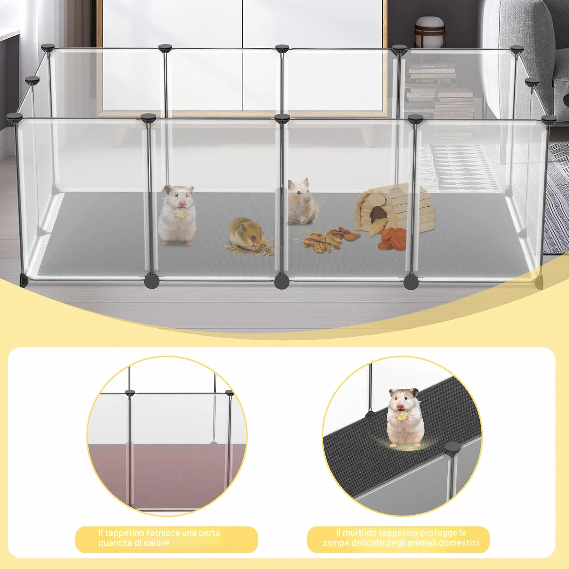UISEBRT Recinzione libera con base e tappetino impermeabile confortevole, set da 12 pezzi, box modulare, 143 x 73 x 46 cm, per piccoli animali e cuccioli, box per cani, gabbia per conigli, recinto per