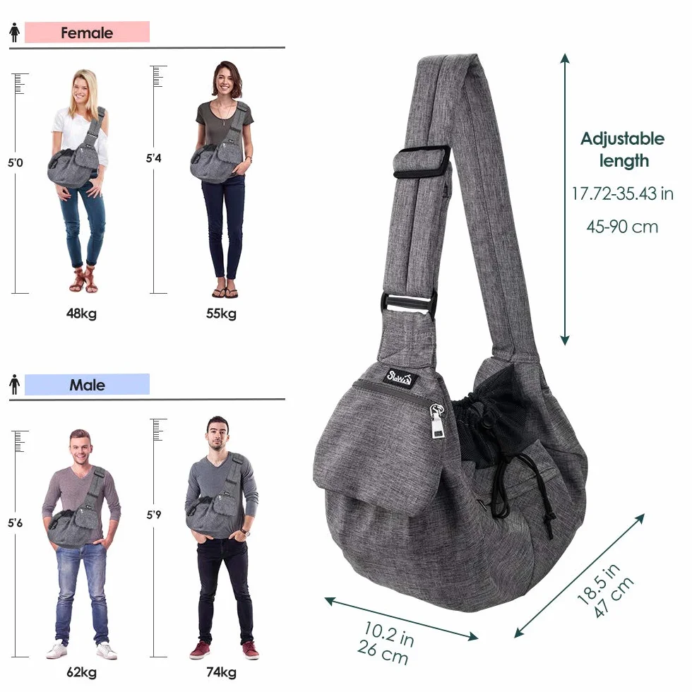 Nasjac Marsupio per Animali Domestici, Borsa da Trasporto a Mano Papoose per Cani con Tracolla Imbottita Regolabile supportata dal Fondo (Panno cationico Grigio)
