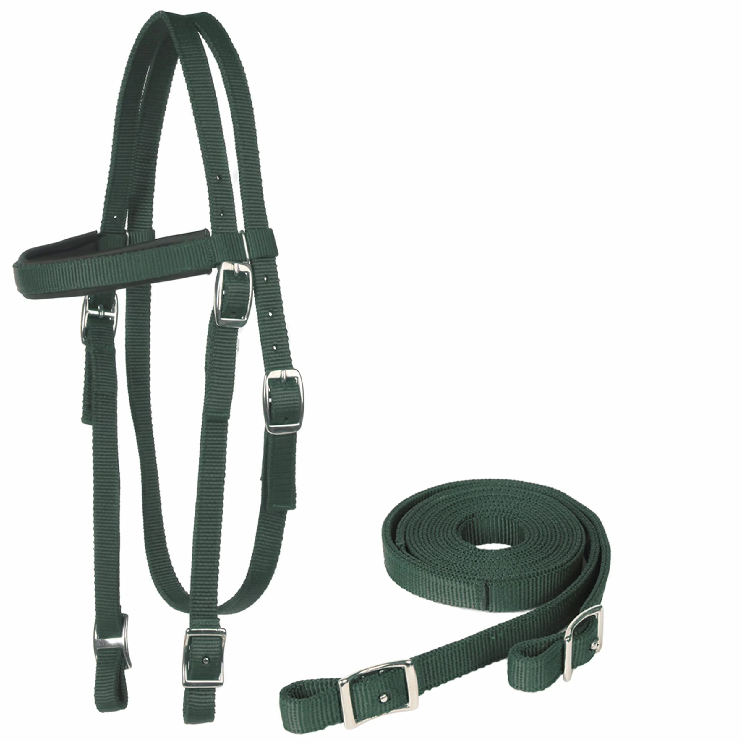 Majestic Ally Testiera imbottita in nylon con redini per cavalli (verde cacciatore)