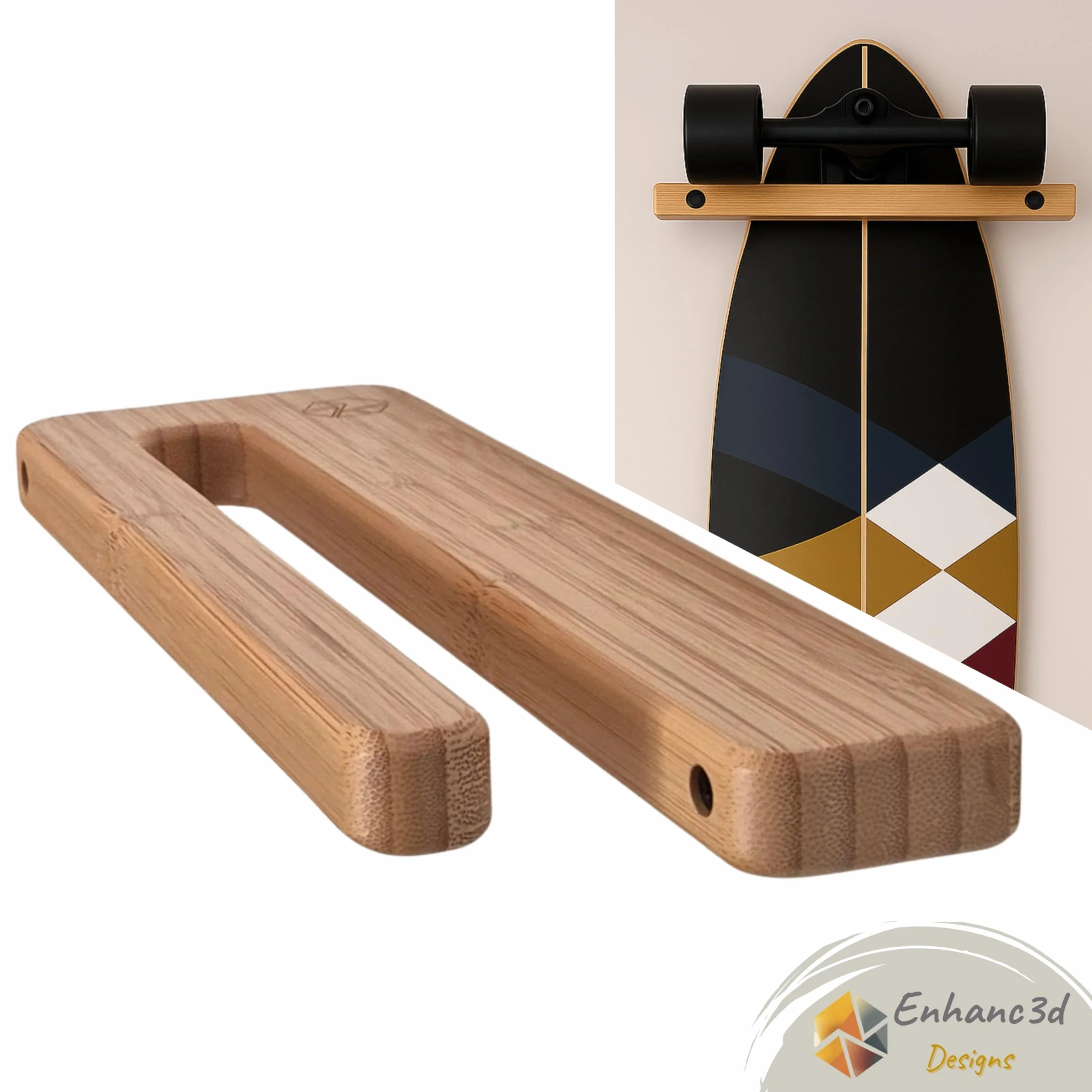 Supporto verticale per skateboard in legno di bambù, gancio da parete, longboard