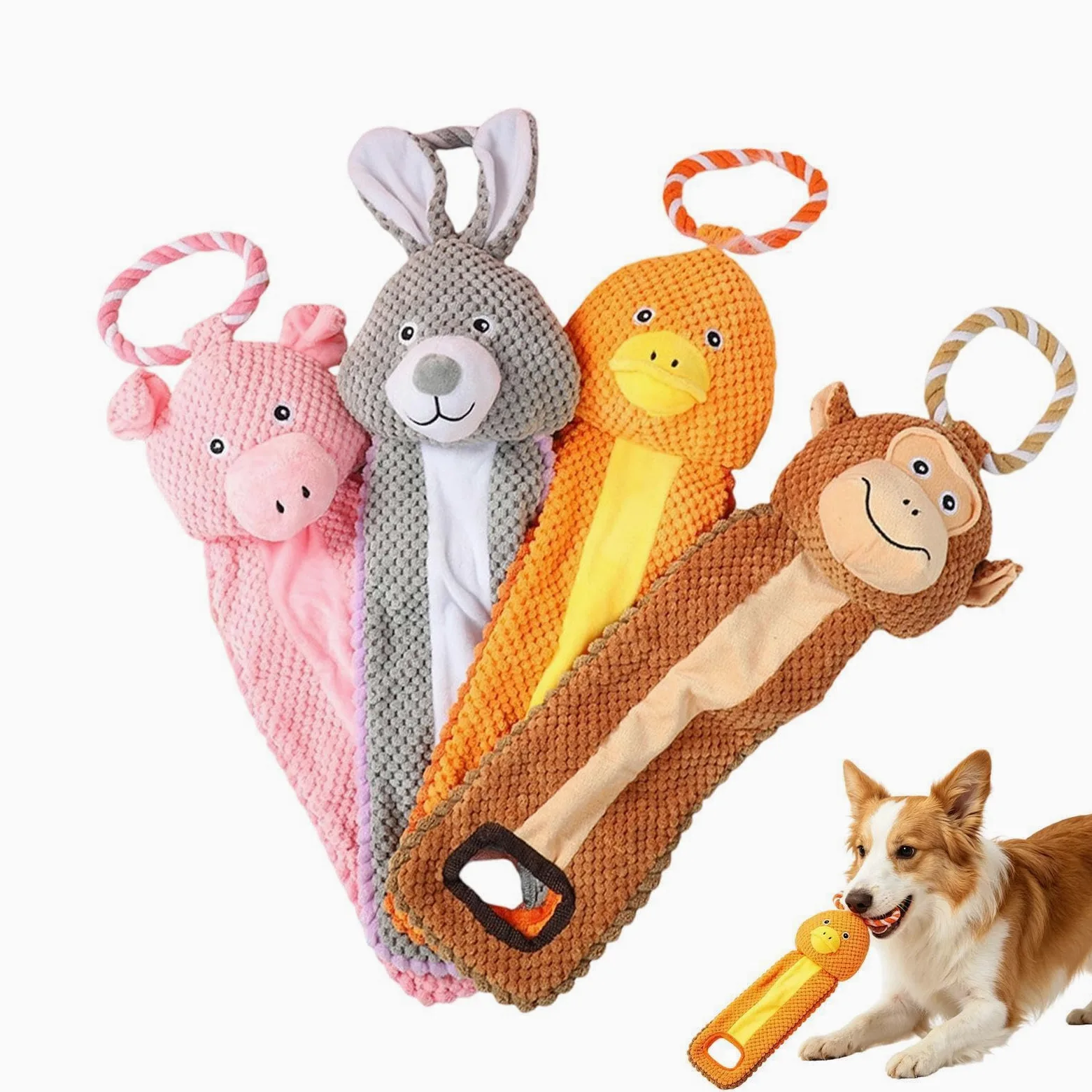 Giocattoli Dentizione Cuccioli Interattivo Squittente Resistente Alla | Giocattoli di masticazione robusti in peluche imbottito per cuccioli Per Casa Viaggio Auto Tiro Alla Fune Noia Ad