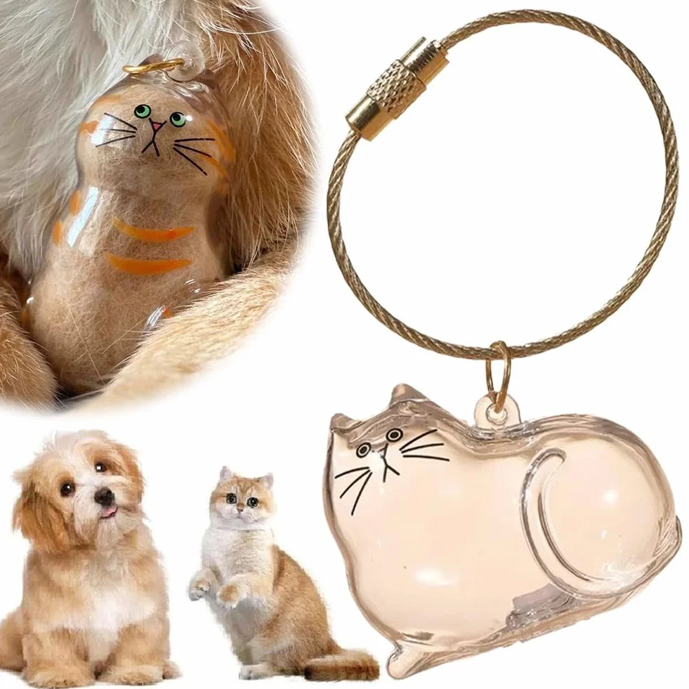 Portachiavi trasparente per peli di animali domestici, bottiglia per capelli di gatto e cane, regalo commemorativo