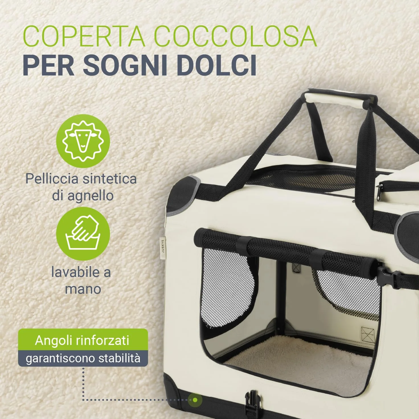 Juskys Trasportino per Cani Lassie S pieghevole e portatile 34x50x36 cm con coperta, borsa e maniglie - trasportino pieghevole per cani, gatti e animali domestici - tessuto Oxford - Beige