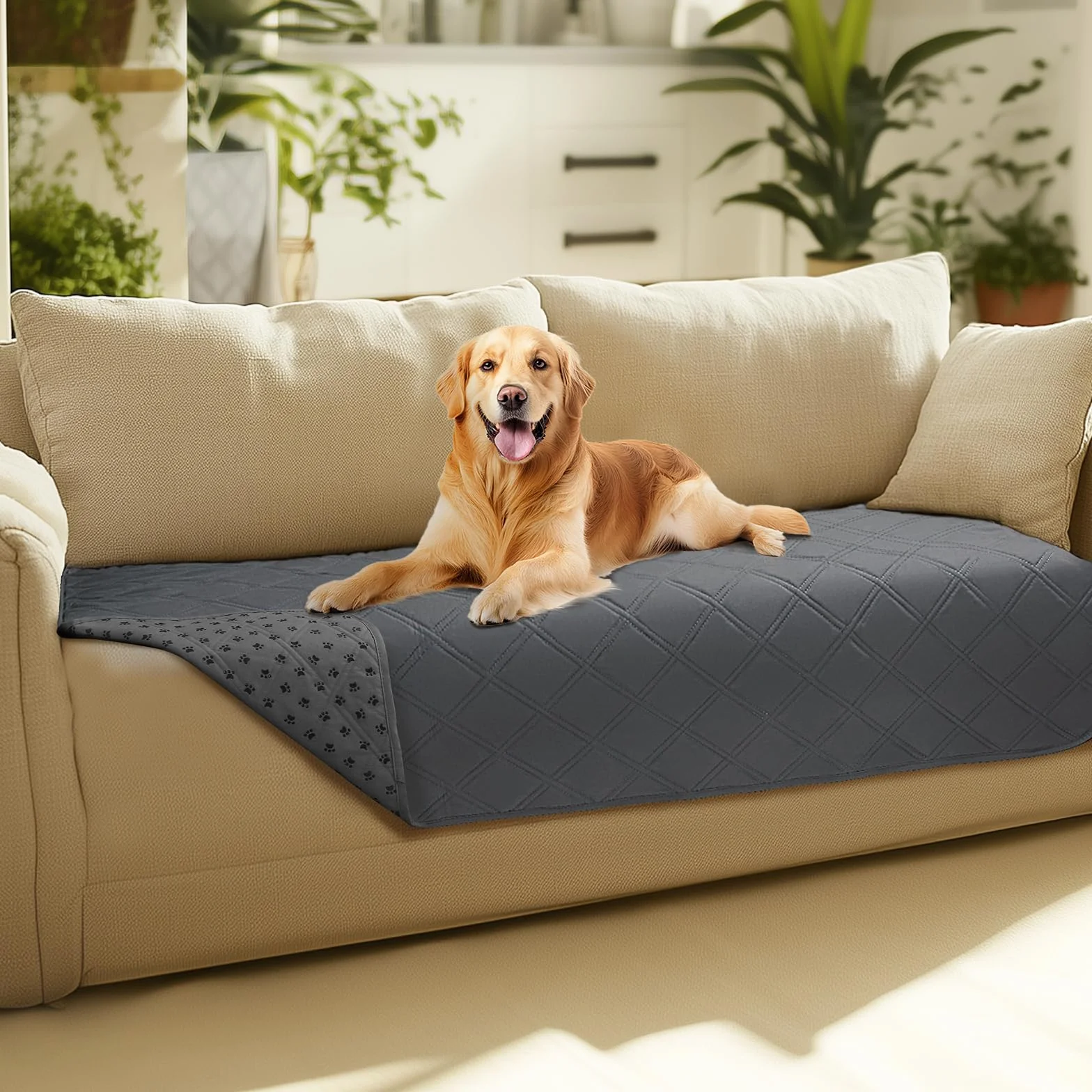 Copridivano per Cani Impermeabile 100% con Punti Antiscivolo, Protezione Mobili, Lavaggio in Lavatrice, Grigio 76x178 cm