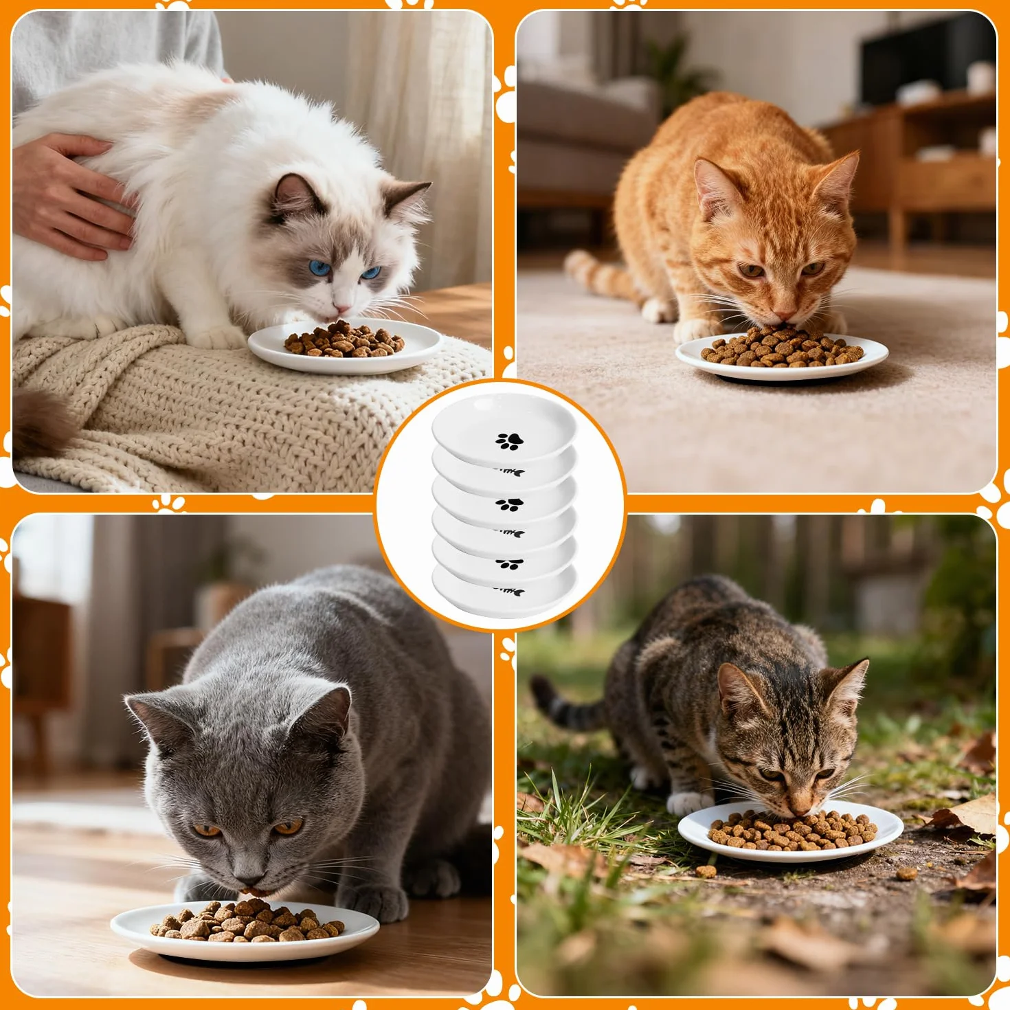 6 pezzi Ciotole per Gatti in Ceramica, Con Base in Gomma Antiscivolo, Ciotola Piatta Gatti per Alleviare L'affaticamento Dei Baffi, per Piccoli Animali - Ideali per Gli Amanti Dei Felini
