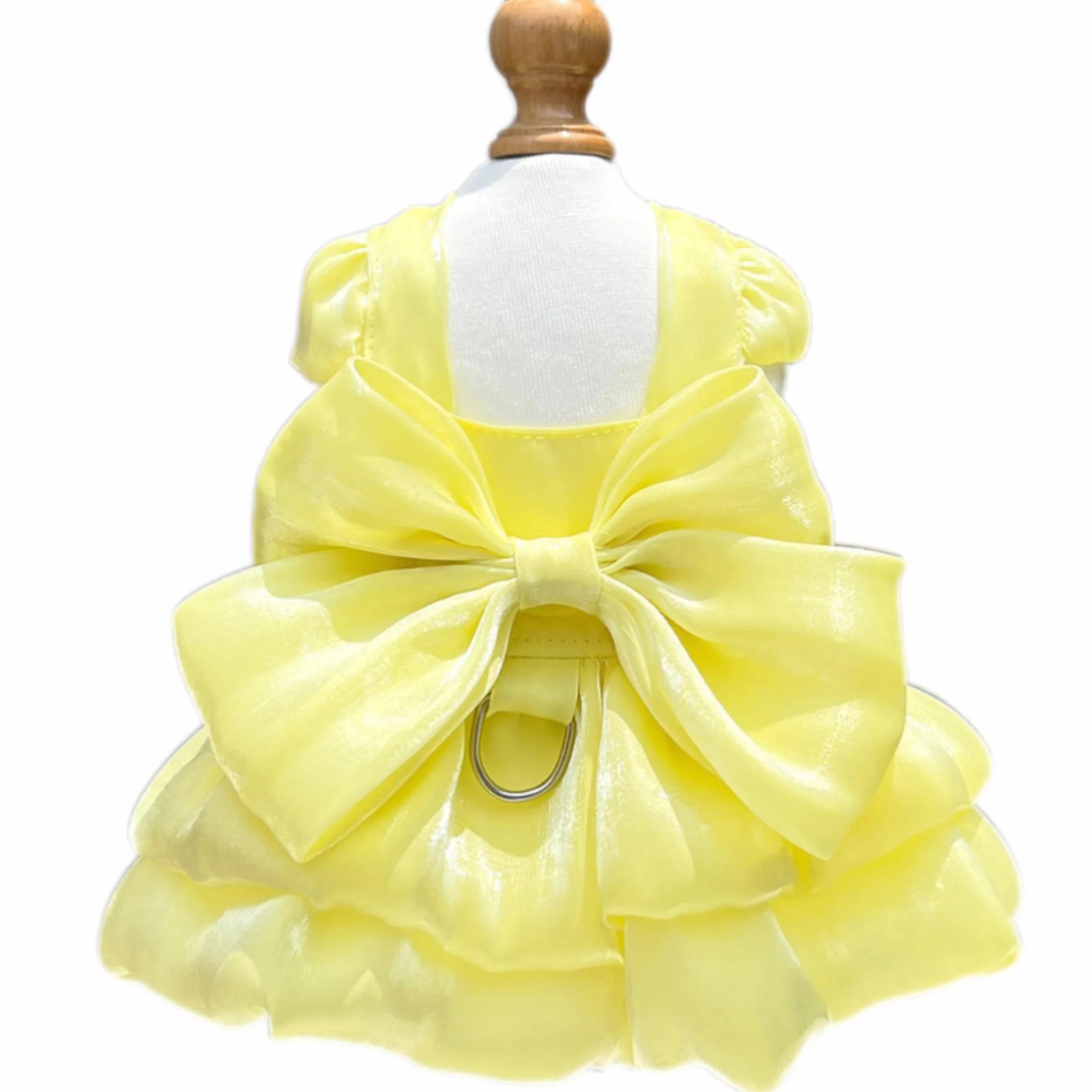 Vestito da principessa per cani di piccola taglia e gatto, con fiocco, con anello a D, vestito da sposa per cuccioli, gonna tutù, costume estivo per cagnolini, colore giallo, S (8-2,5 kg)