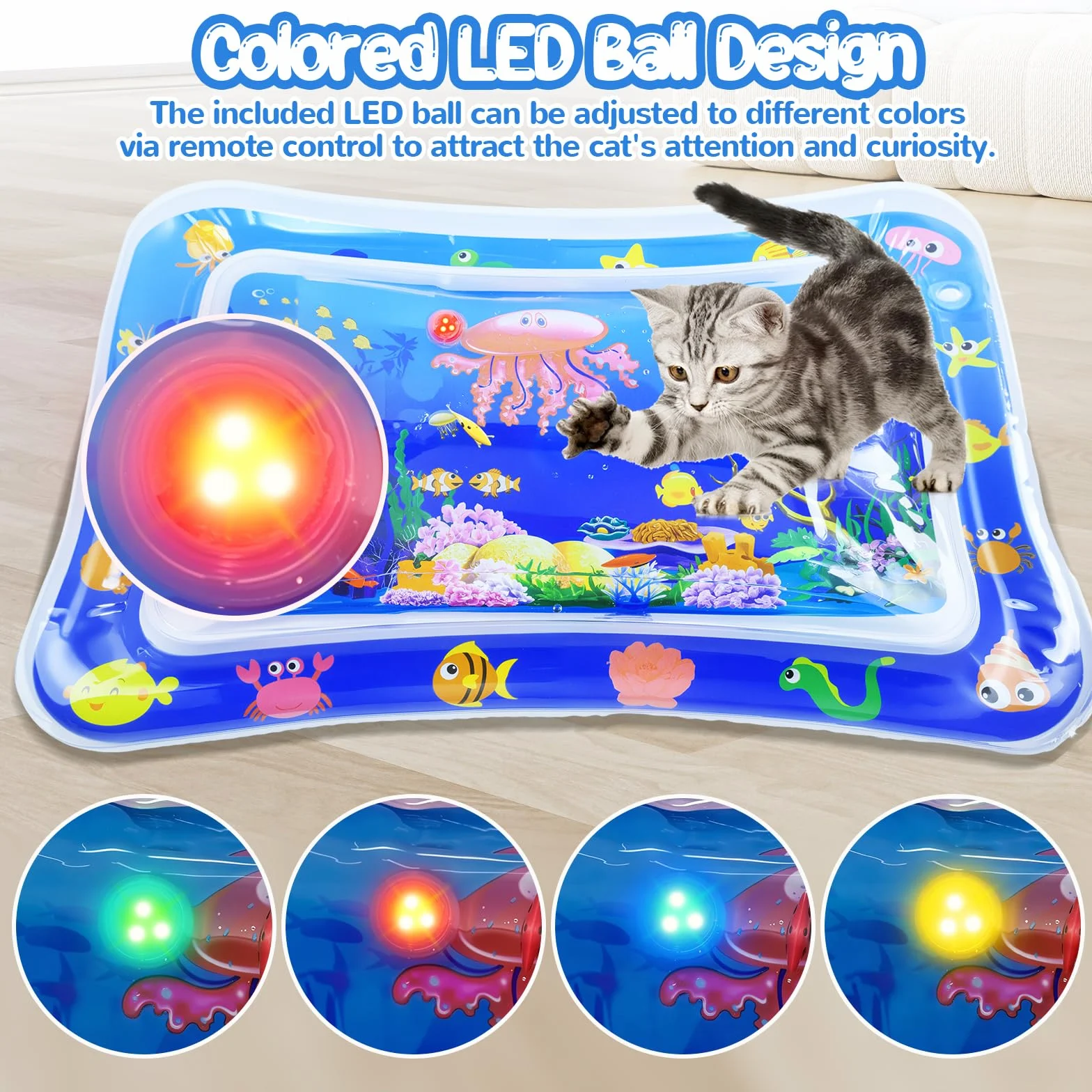 Tappeto Acqua Gatto, LED Tappeto Ad Acqua per Gatti, Tappetino Gonfiabile per Animali, Tappetino Sensoriale Ad Acquas per Gatti, Adatto per Uso Interno ed Esterno in Estate