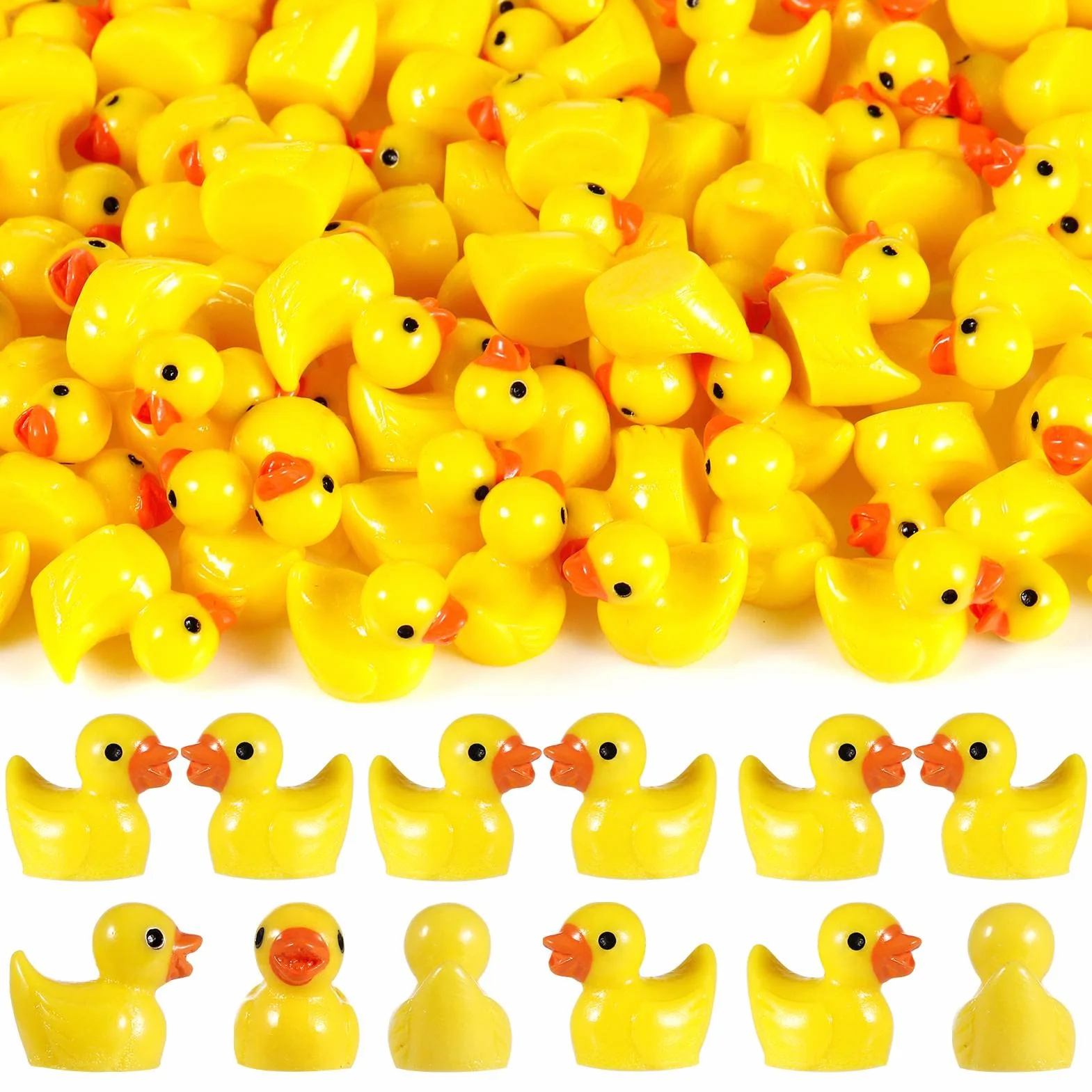 Fanshiontide Mini Anatre, 100 Pezzi, Statuette in Resina, Piccole Anatre, Decorazione per Acquario, Giardino in Miniatura, Fai da Te, Micro Decorazioni per Paesaggi (Giallo)