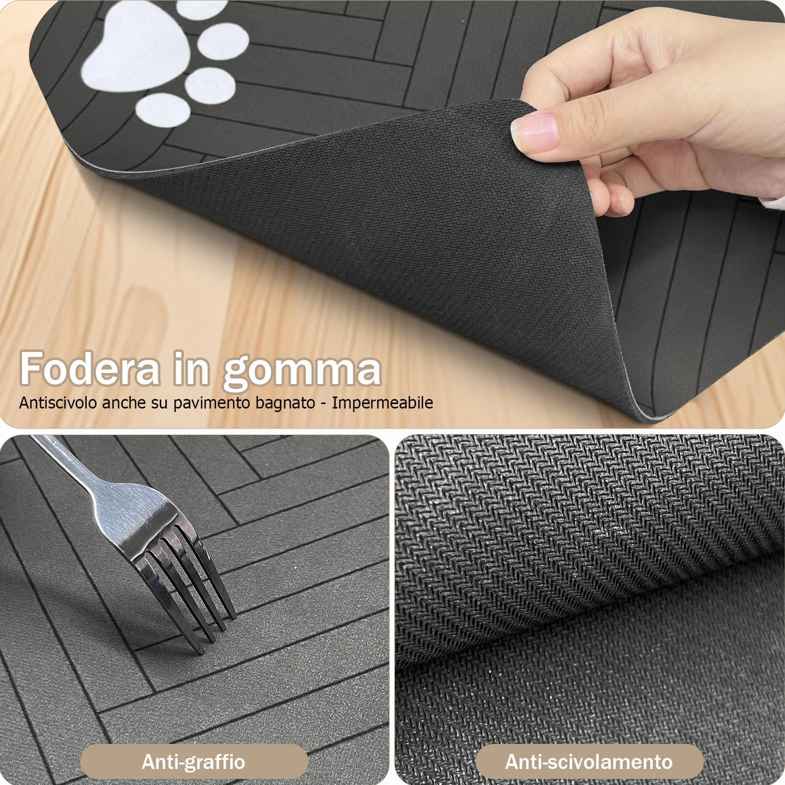 Tappetino Assorbente per Cani e Gatti, Tappetini di Alimentazione, Antiscivolo e Lavabile, Asciugatura Rapida in Diatomea, Tovaglietta per Ciotole di Animali Domestici, Grigio Scuro, 30 x 50 cm