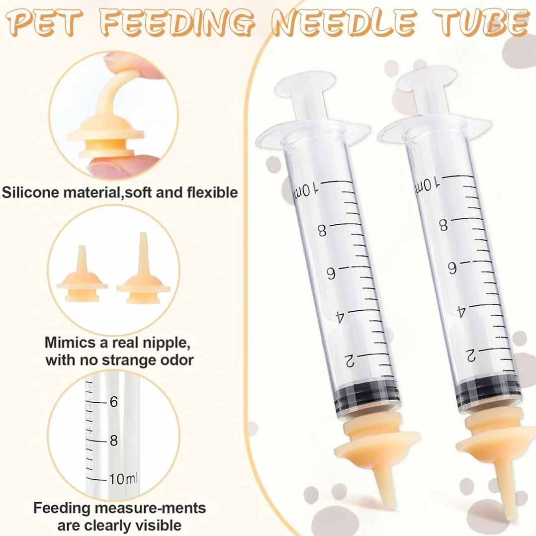 10 Pcs Biberon per Gattini, Mini Tettarella in Silicone con Siringa Siringa per Alimentazione di Animali Domestici con Tettarella, Forniture Riutilizzabili per Gattini, Cuccioli, Piccoli Animali