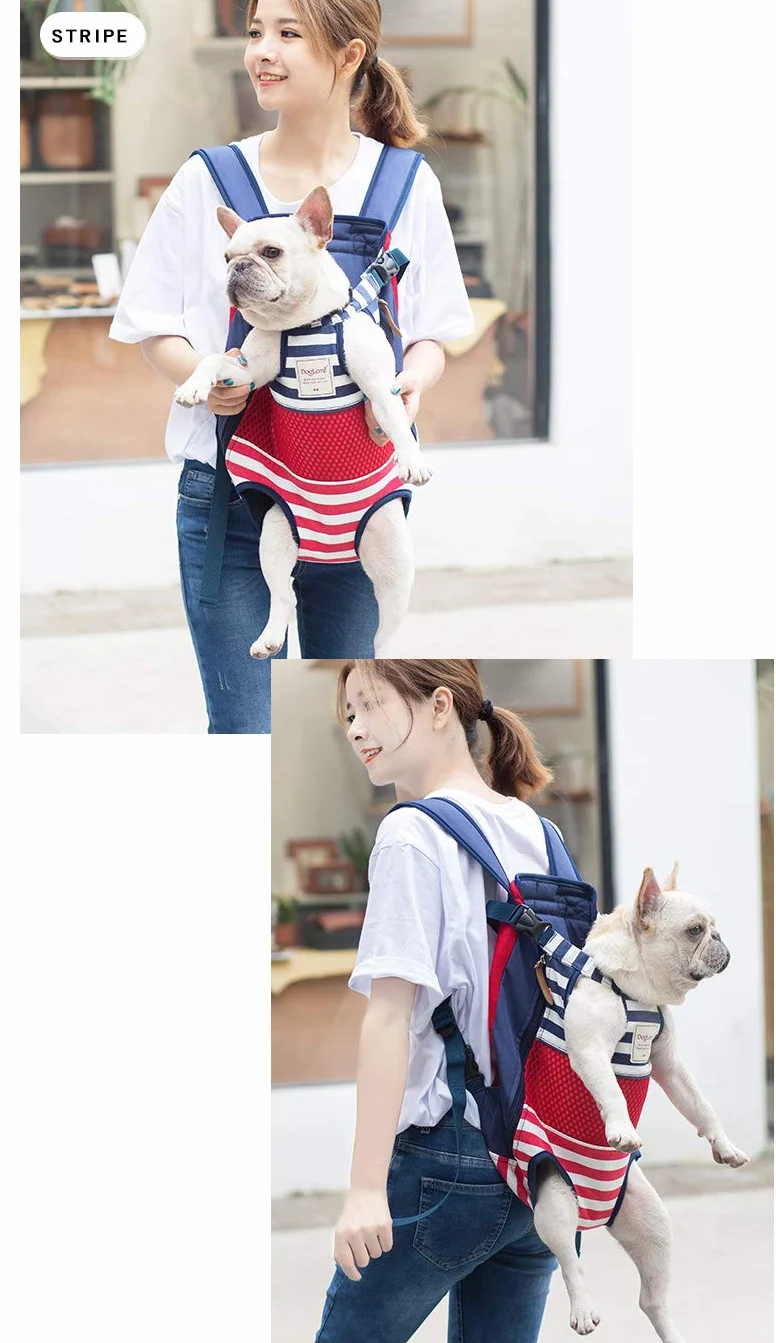 Tineer Zaino per Animali Domestici,Regolabile Dog Front Legs out Carrier Backpack Il Sacchetto di Mano Libero Viaggi,Easy-Fit per 5-12KG Piccole Medie Gatti Cani attività all'aperto (Stripe)