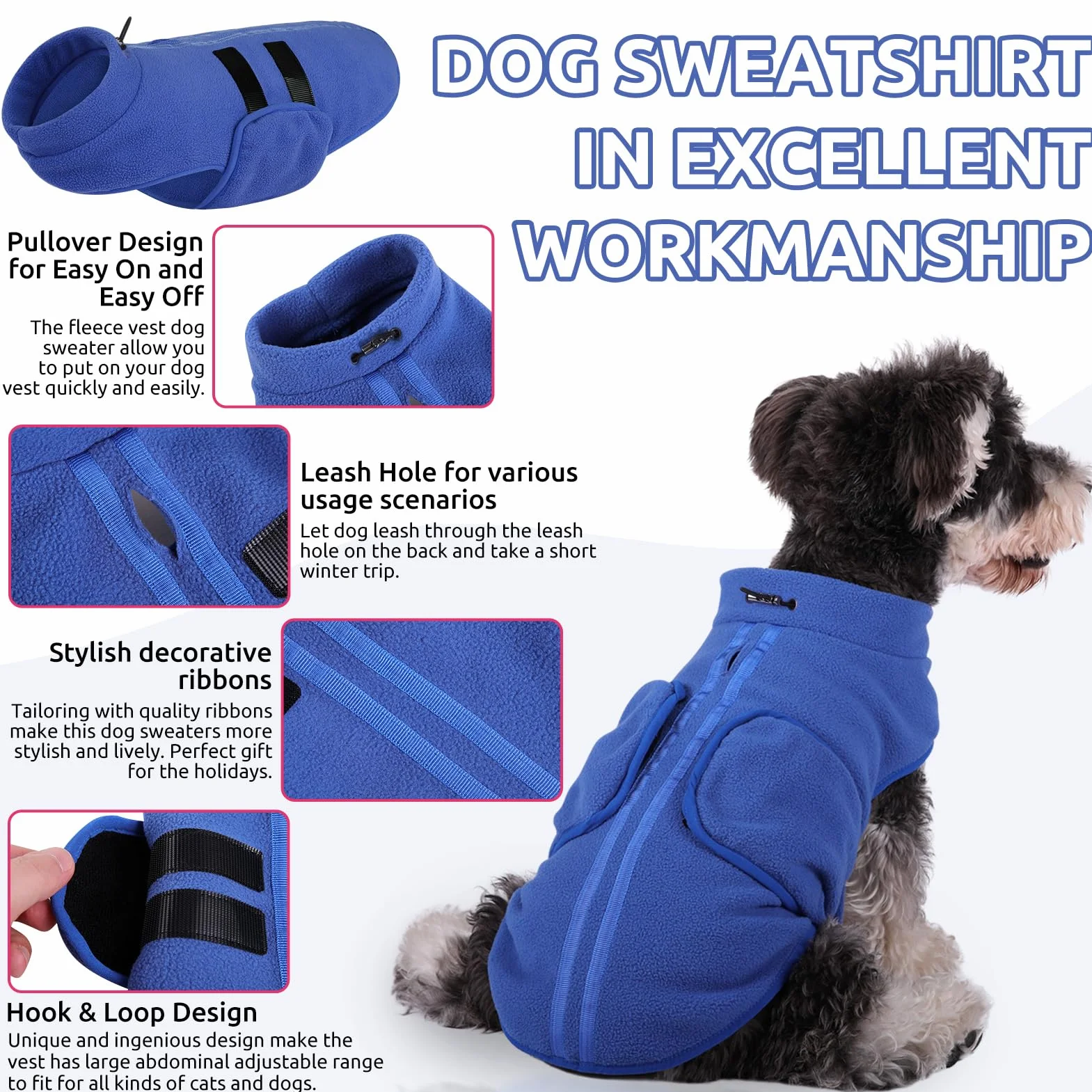 Pile Dog & Cat Coat Harness Vest – Caldo Blu (S)