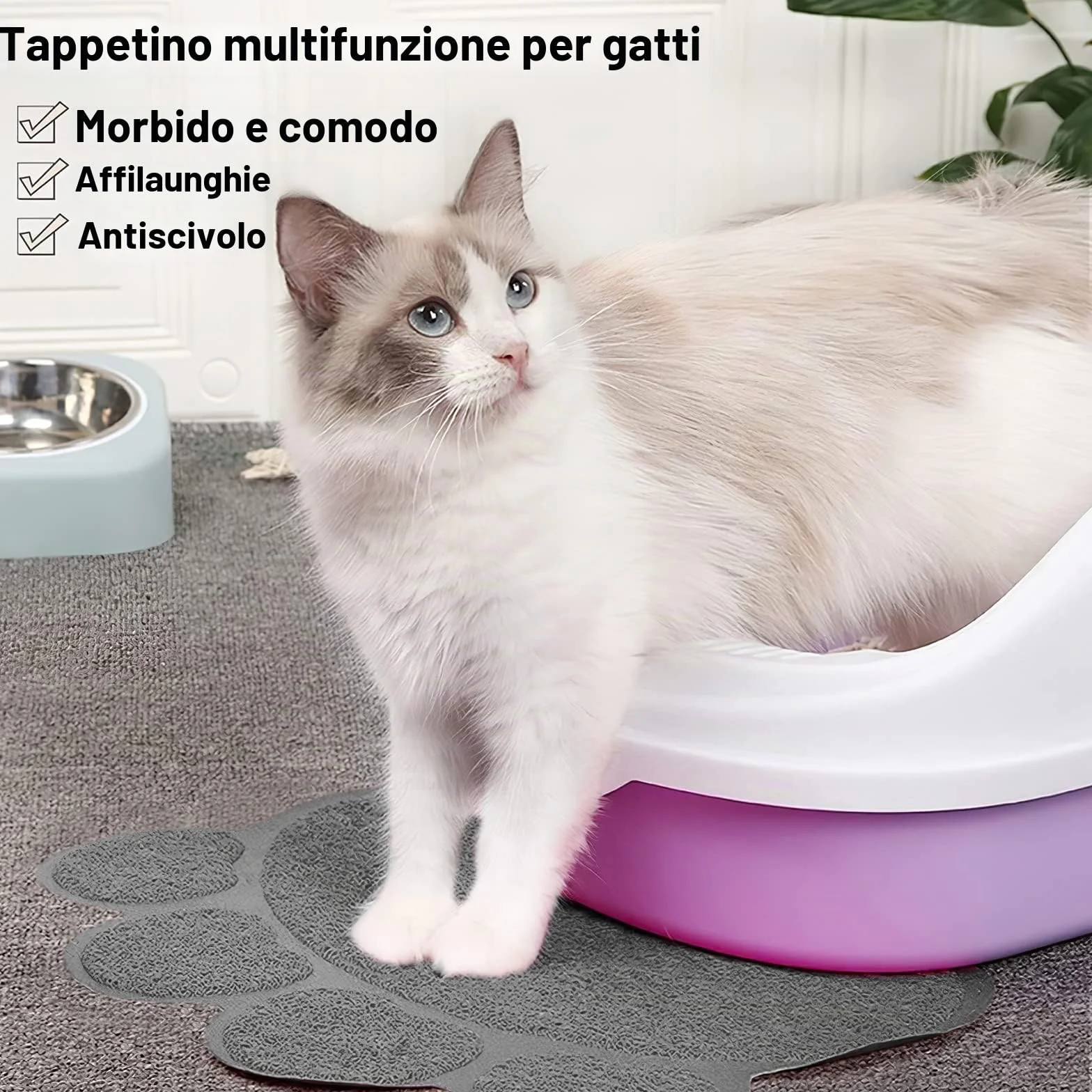 Tappetino di alimentazione antiscivolo e impermeabile per cani e gatti, 30 x 37 cm (grigio)
