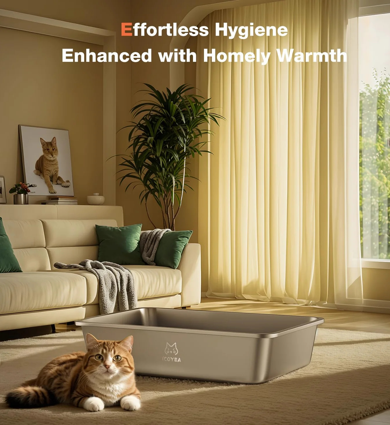 Lettiera Acciaio Inox per Gatti, Lettiera Gatto Aperta per Gatti Grandi, Piccoli e Conigli, Toilette per Gatto Antiaderente, Facile da Pulire, Sabbiera Alta, Antiodore e Spaziosa