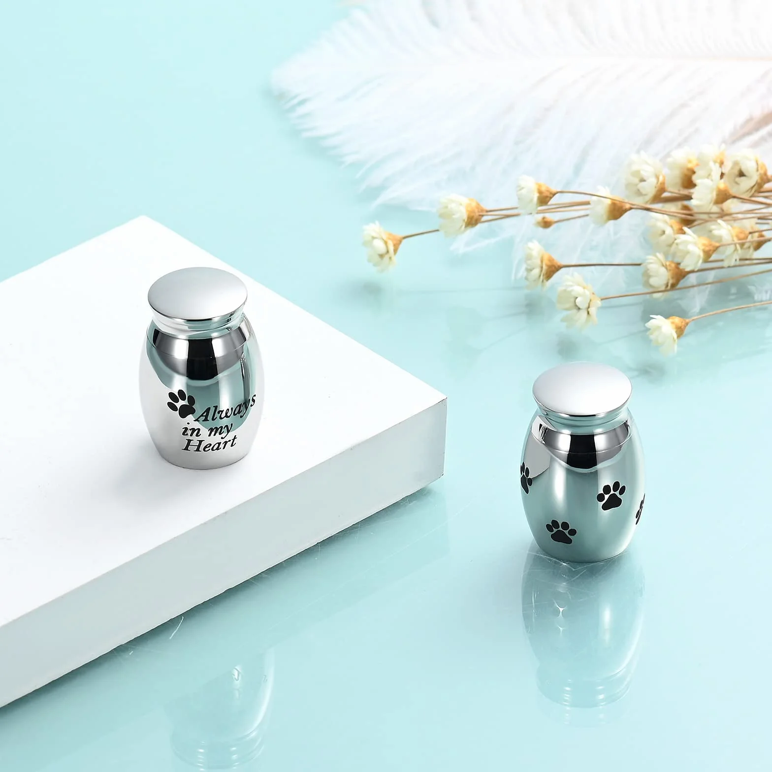 Urna piccola per cremazione Keepsake cenere umana animale domestico Mini supporto Memorial 2 pezzi argento