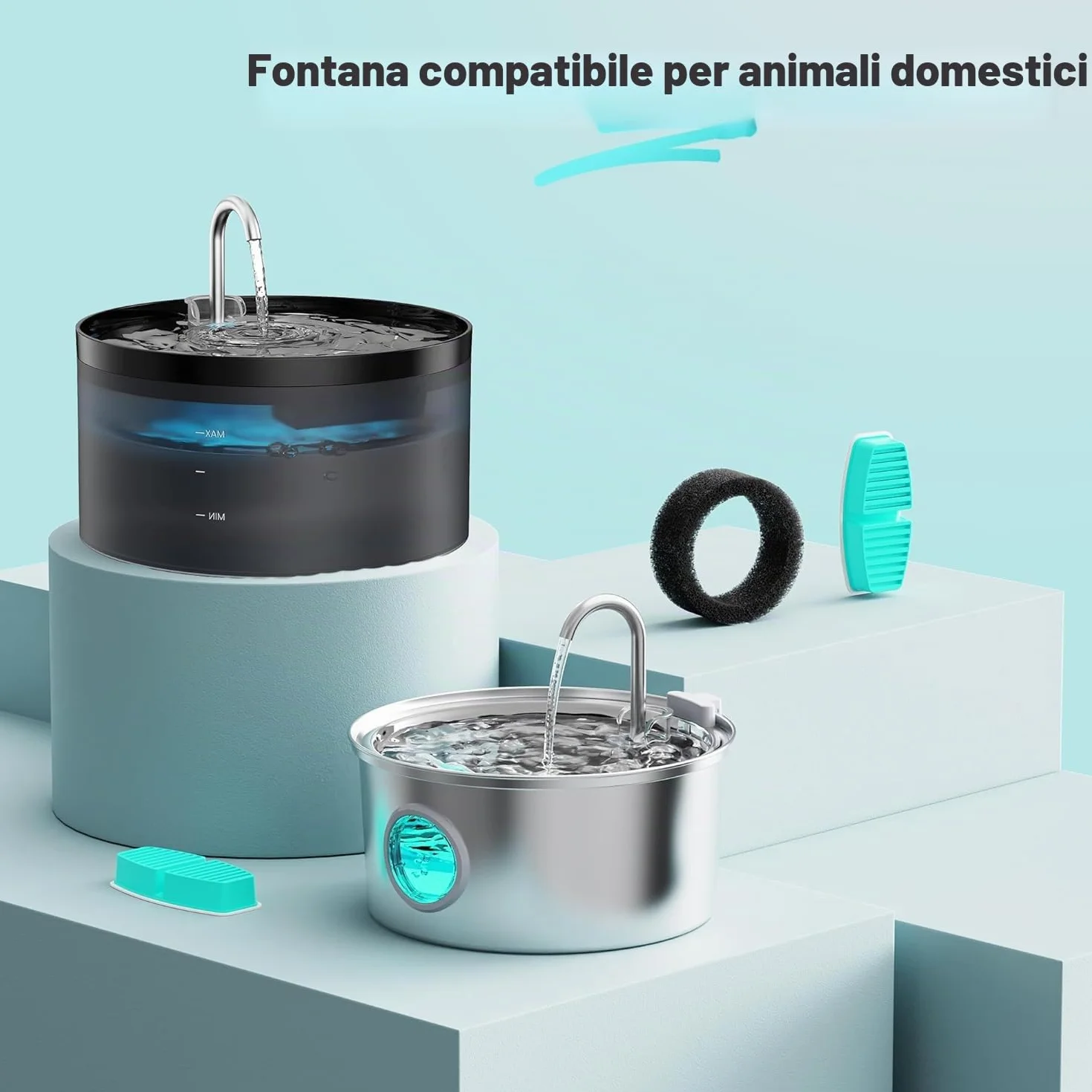 FOFNON Filtri Fontanella per Gatti: 12 Filtro Fontanella per Gatti - 6 Pezzi Filtro + 6 Pezzi di Spugna de Fontana Gatto - Filtri per Capelli - Tripla Filtrazione