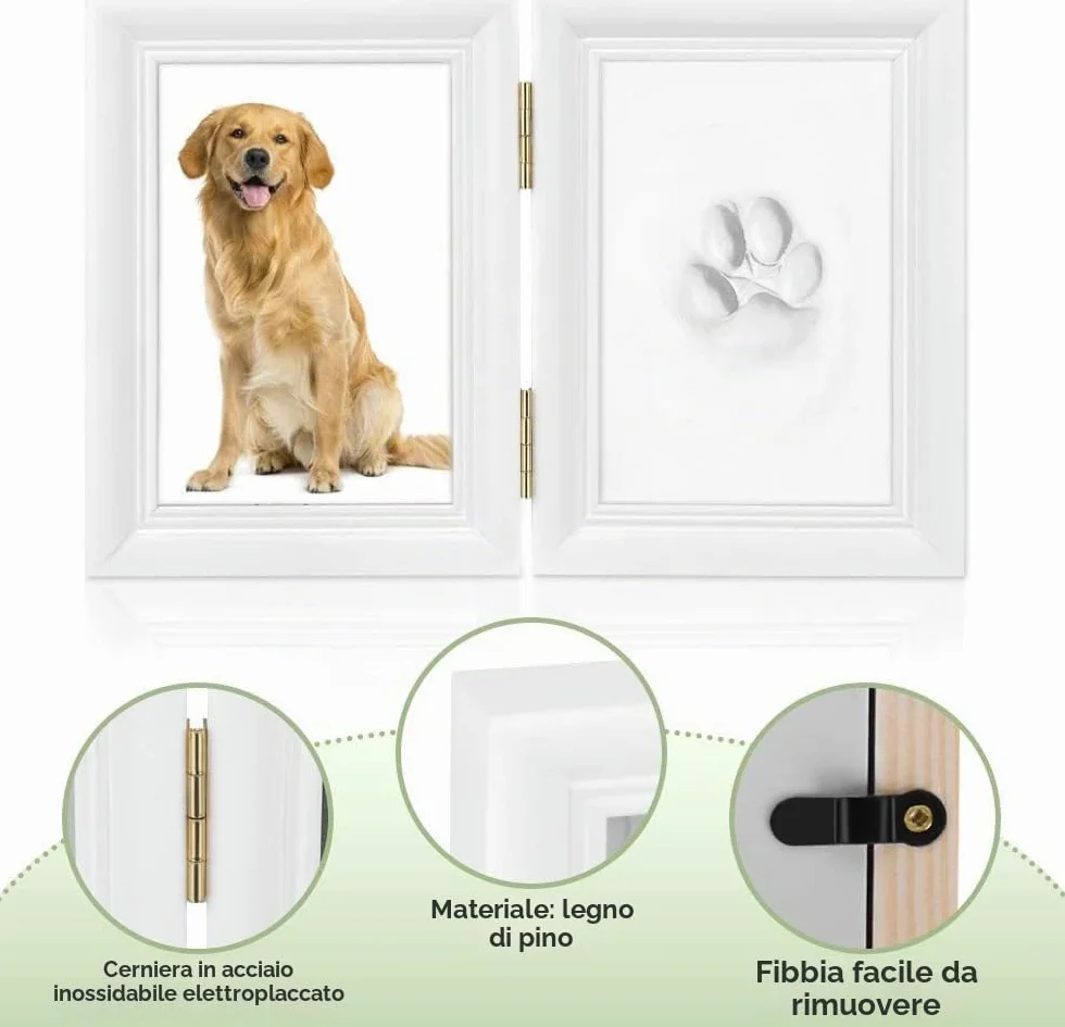Zampa Cane Gatto Set Impronta Legno Stampa Gesso 3D Cornice Decorazione Parete (bianco)