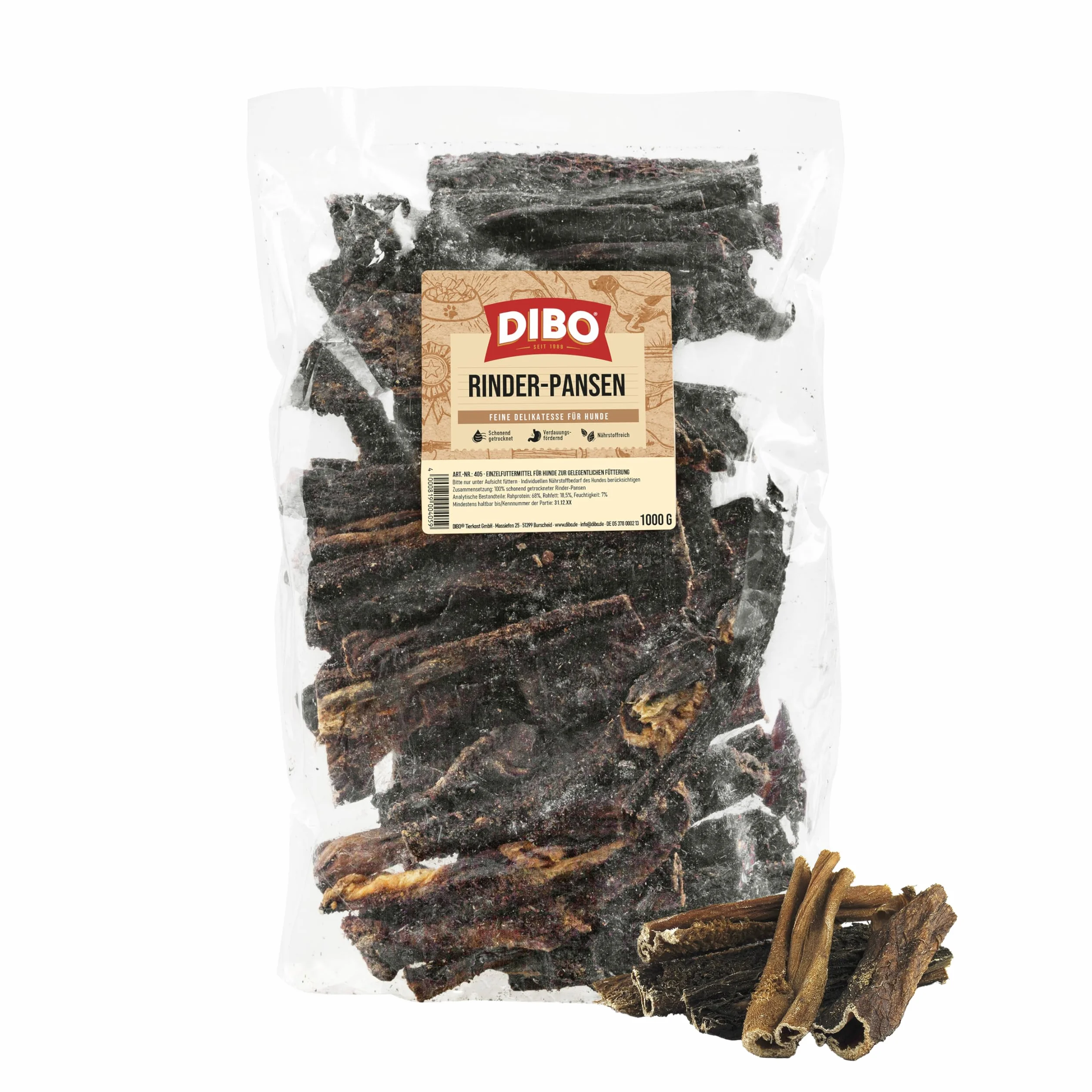 DIBO Pane di manzo, 1000 g, il piccolo snack naturale o dolcetti per mezzo, cibo per cani, articoli da masticare di qualità senza prodotti chimici