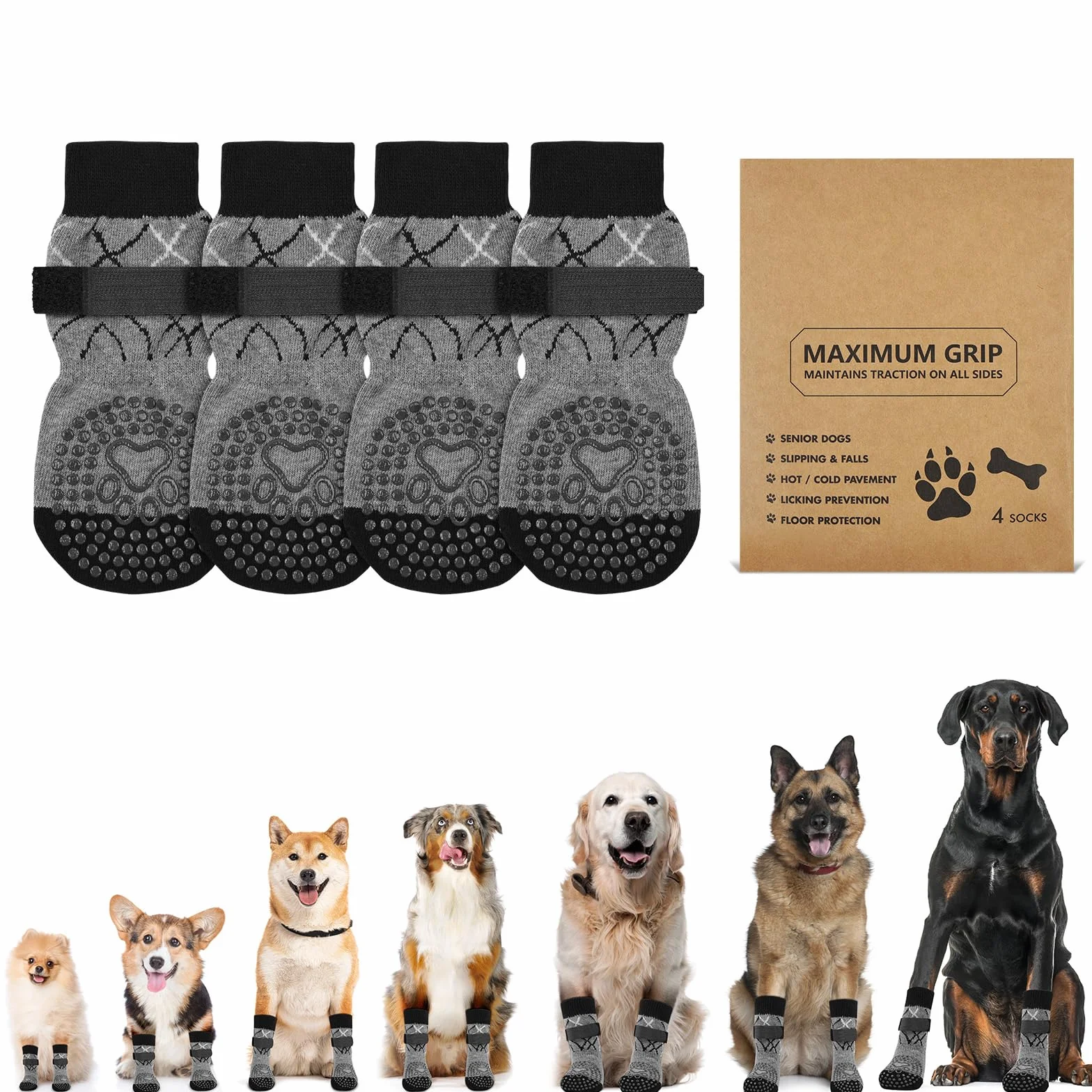 Calzini per Cani Antiscivolo 2 Paia Protezione Zampe Cane Prevenire Leccamento Versione Ispessita (S)