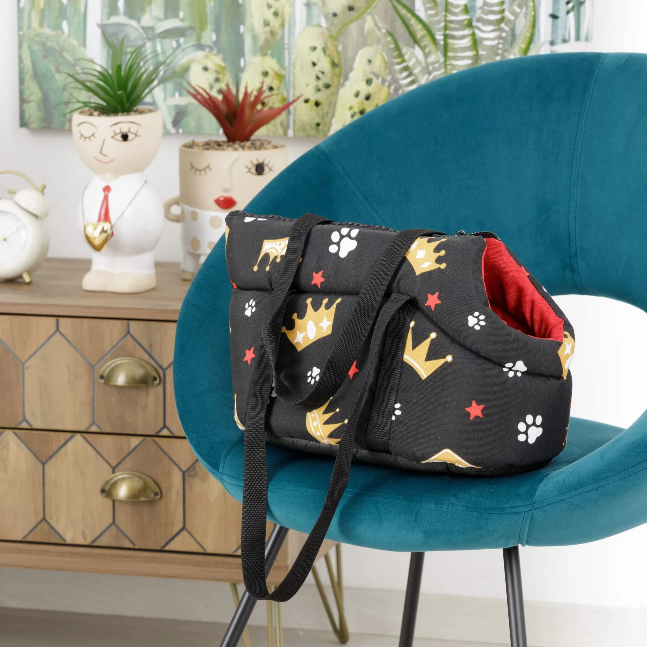 Baroni Home Borsa a Tracolla da Viaggio per Cani, Trasportino 40x25x21 cm, Nero e Rosso