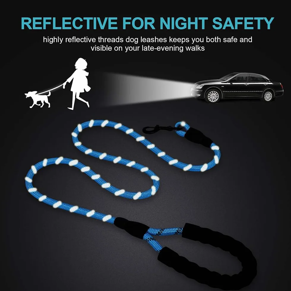 Corda in nylon resistente da 1,5 metri, Guinzaglio per Cani | Guinzaglio Addestramento con Manico Morbido | Per Cani Piccoli, Medi e Grandi (Blu, Gancio metallico)